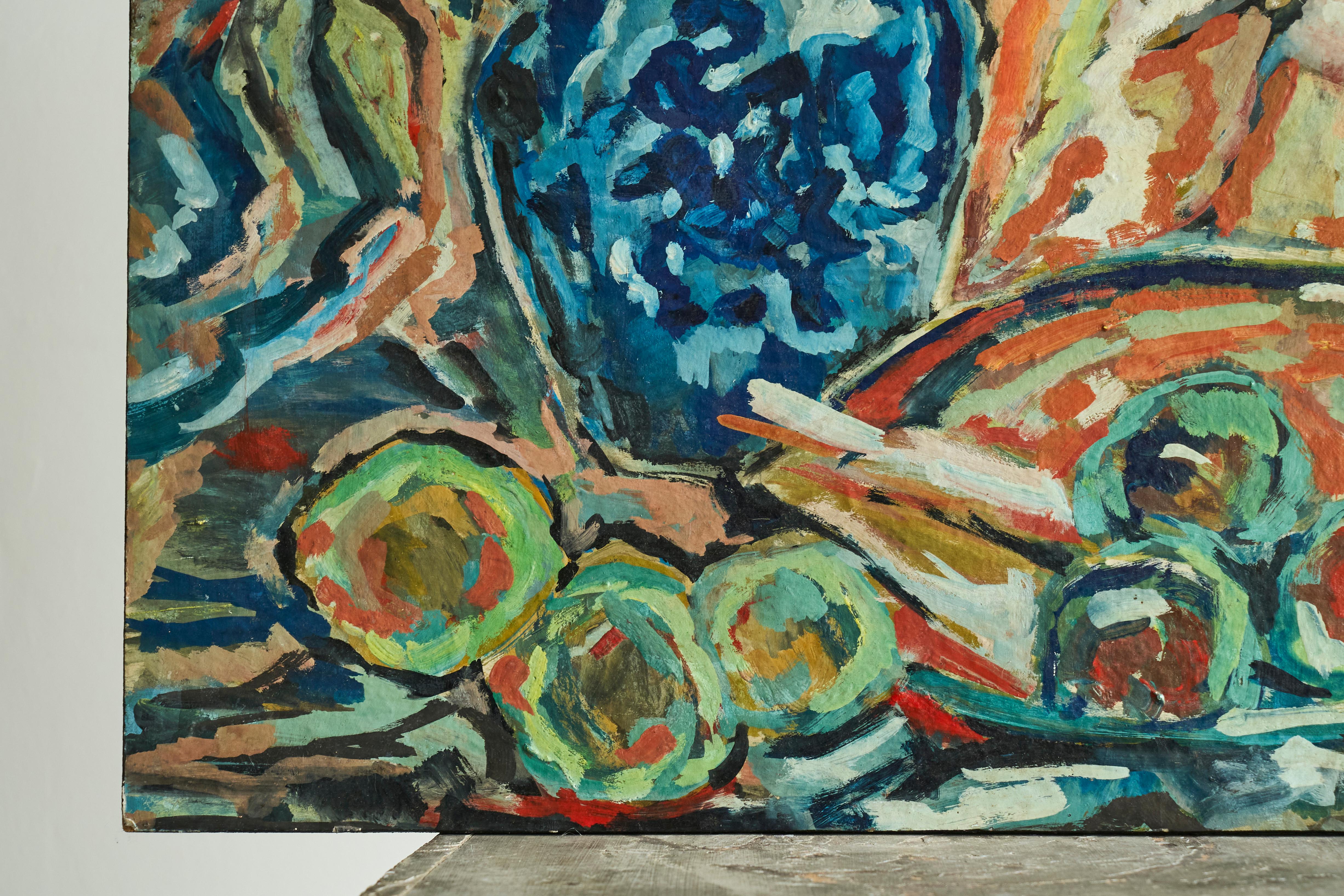 Modernist Table Scene Oil on Board 1960s For Sale 4