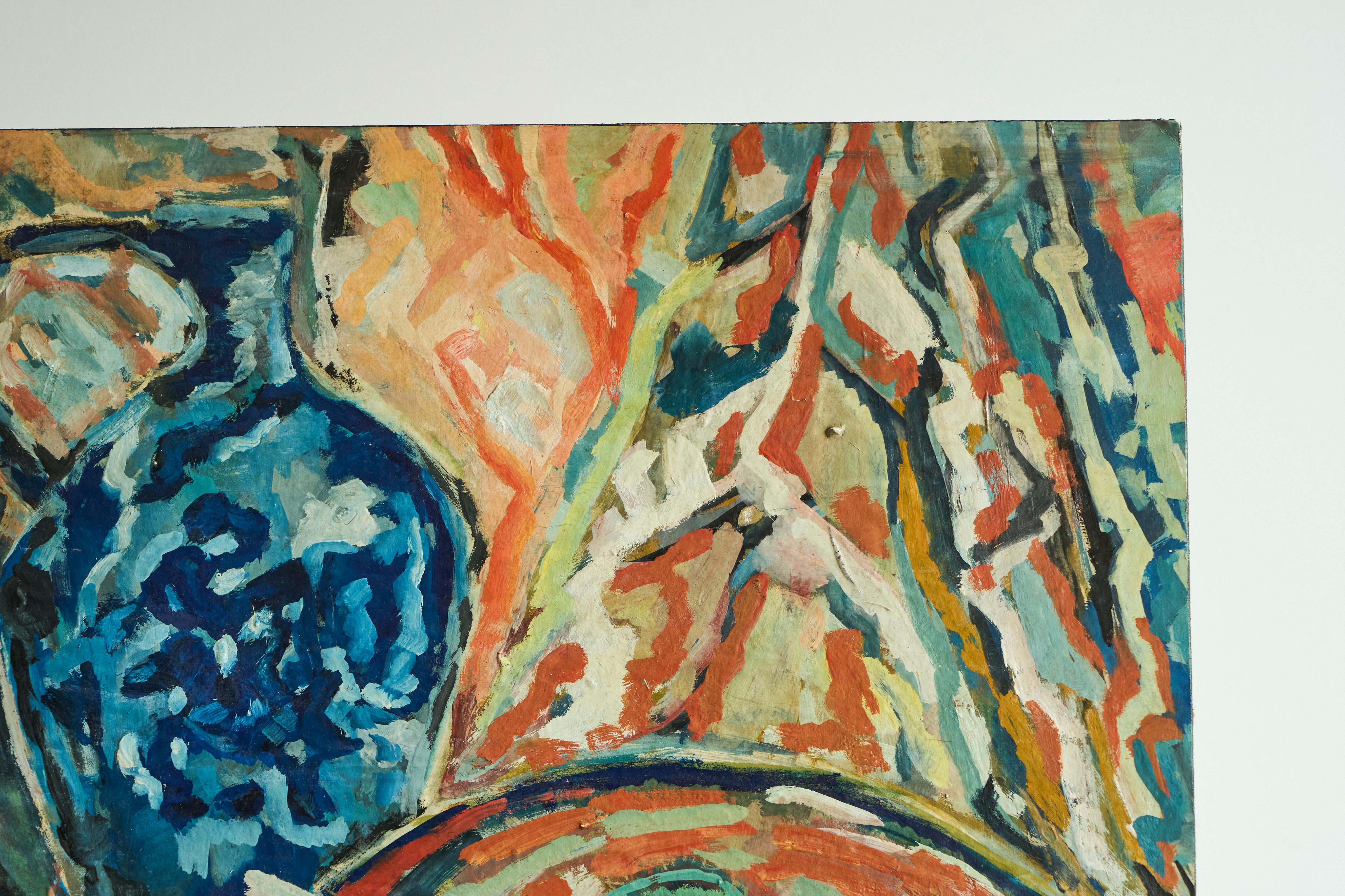 Modernist Table Scene Oil on Board 1960s For Sale 5