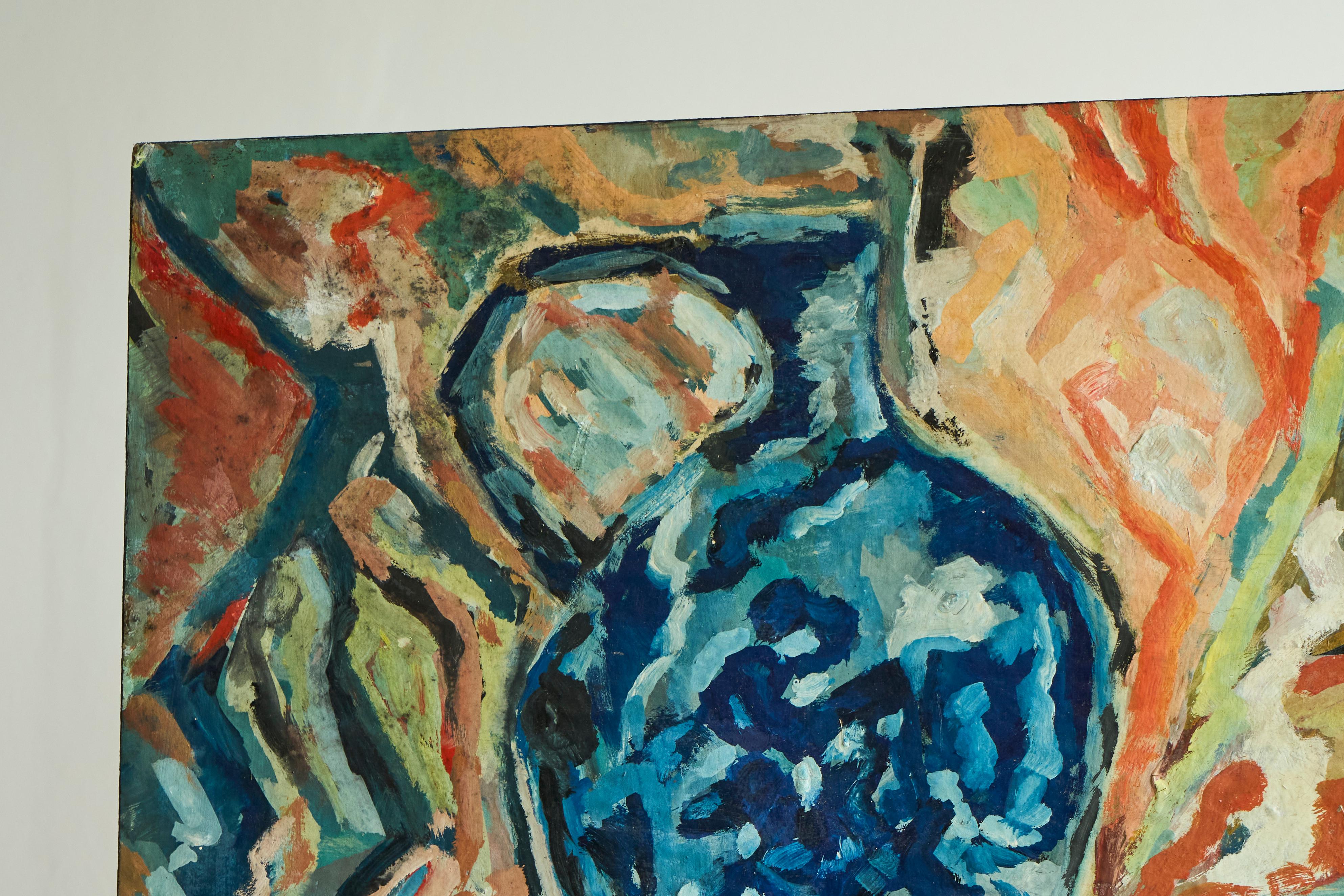 Modernist Table Scene Oil on Board 1960s For Sale 6