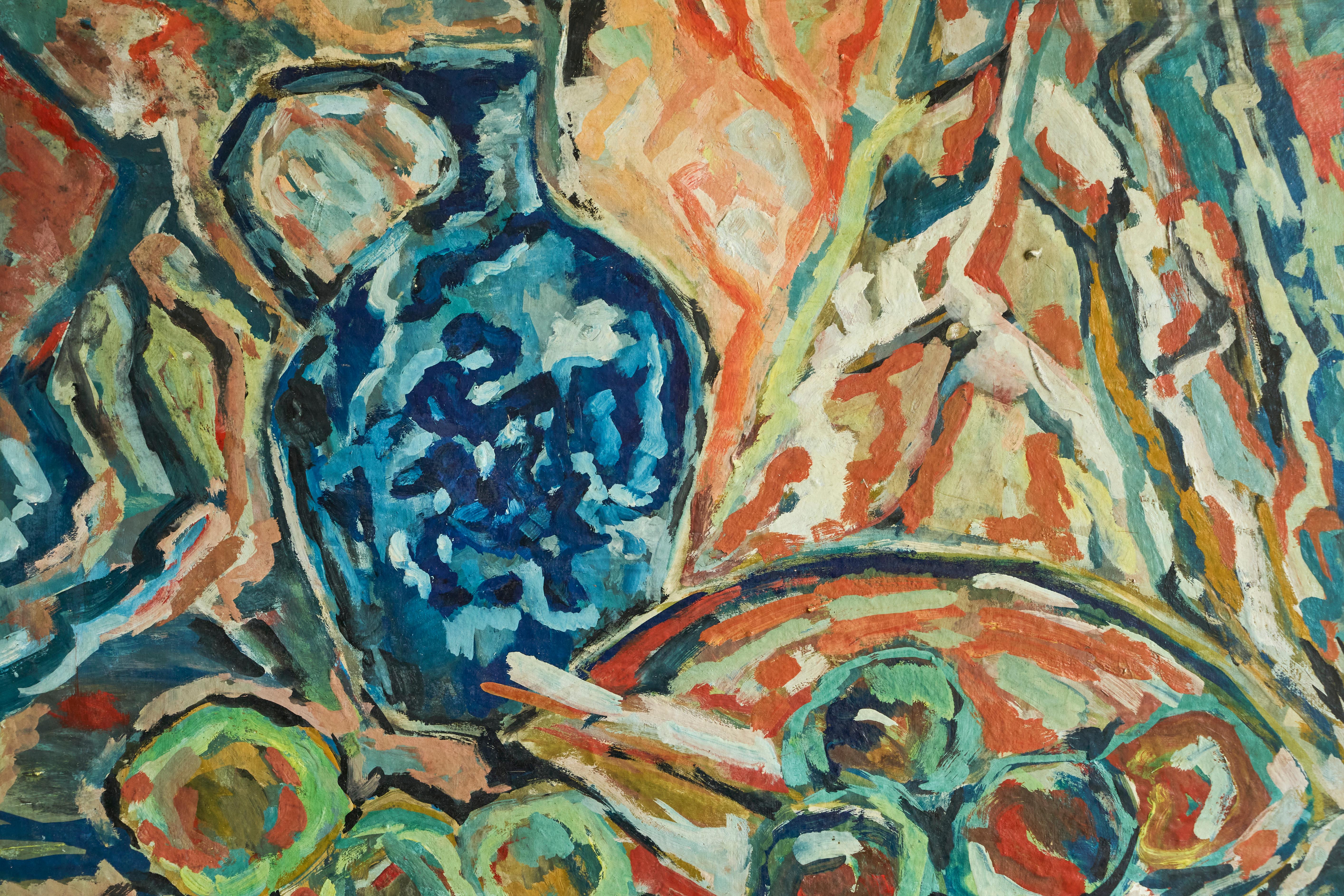 Mid-Century Modern Modernist Table Scene Oil on Board 1960s For Sale