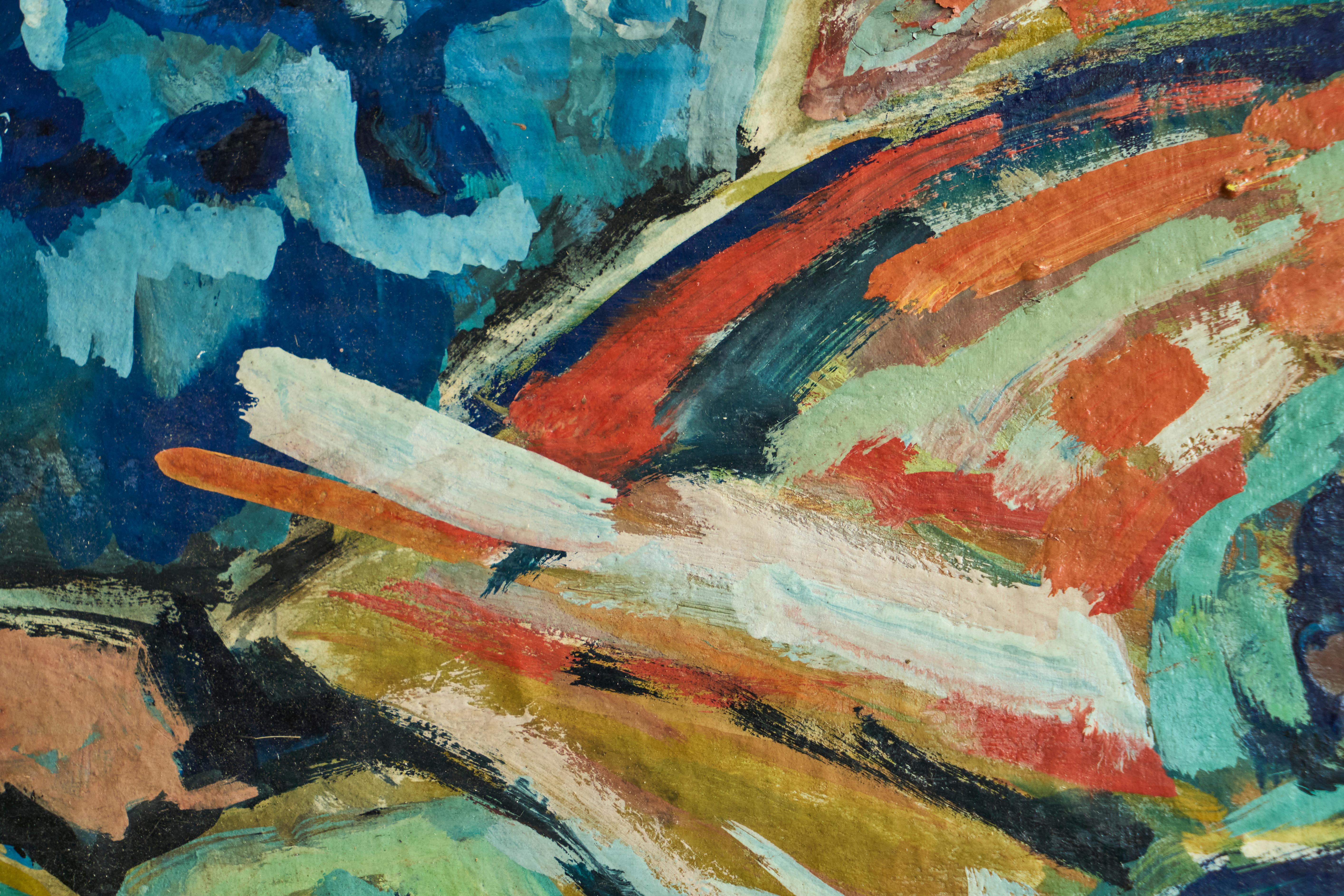 European Modernist Table Scene Oil on Board 1960s For Sale