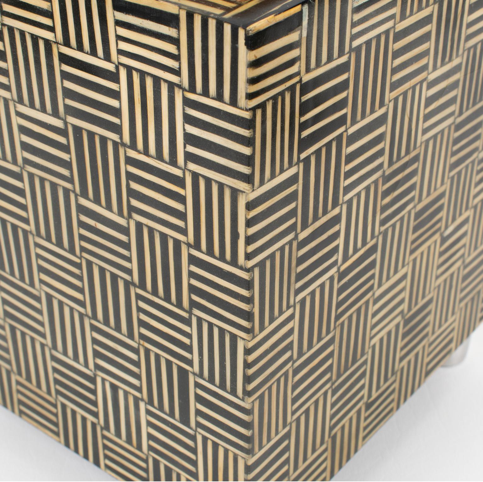 Modernist Tall Box with Wood Marquetry Patchwork, 1970s For Sale 4