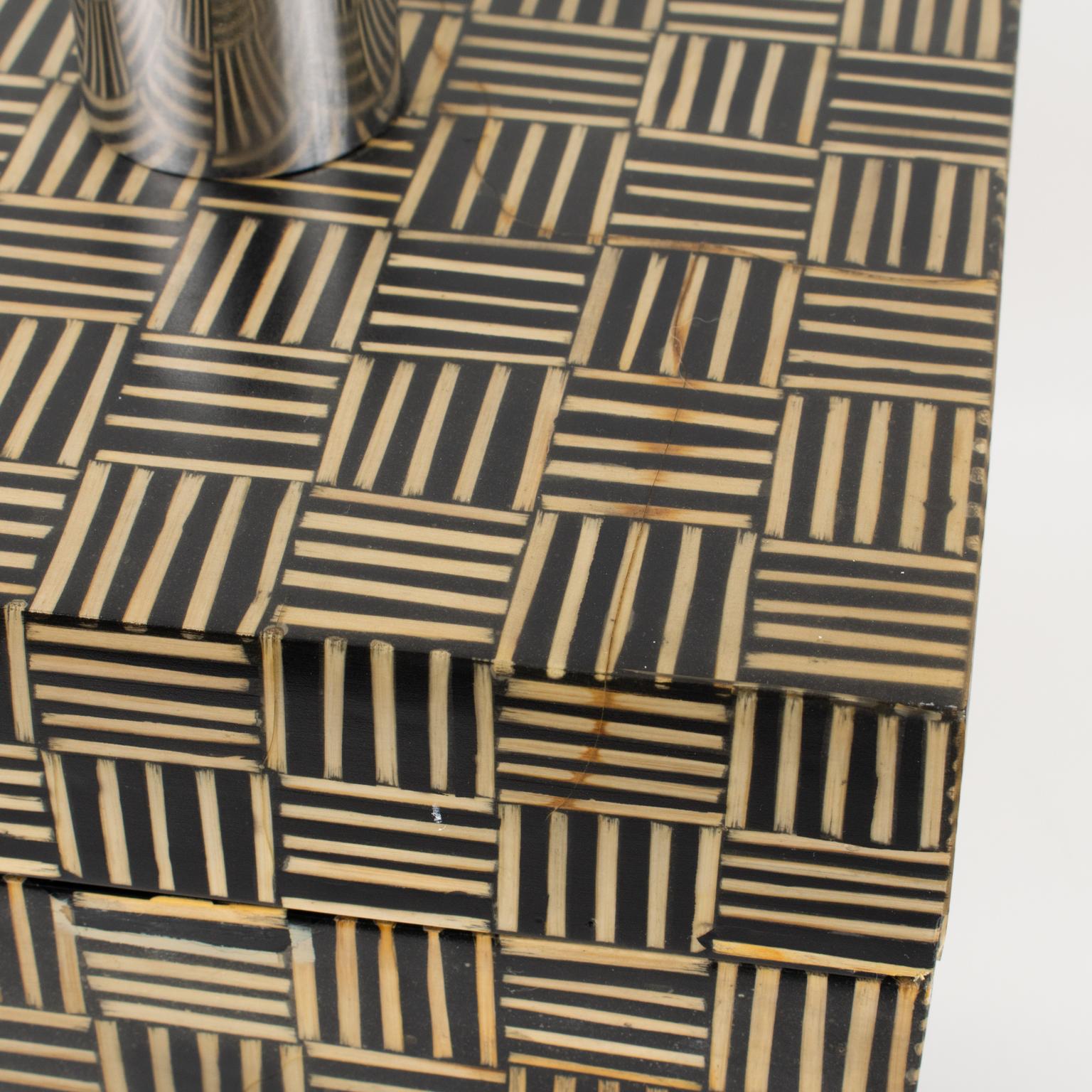 Modernist Tall Box with Wood Marquetry Patchwork, 1970s For Sale 6