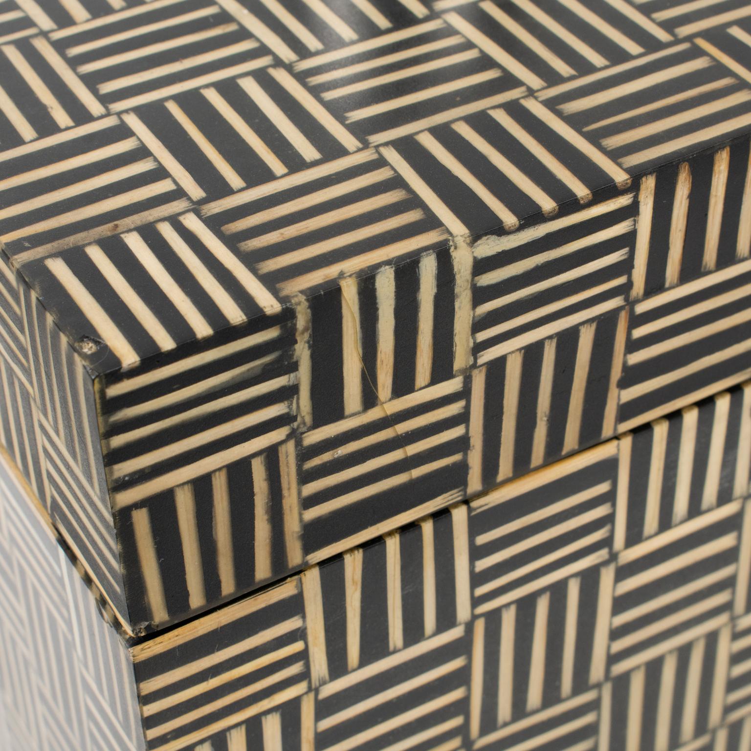 Modernist Tall Box with Wood Marquetry Patchwork, 1970s For Sale 7