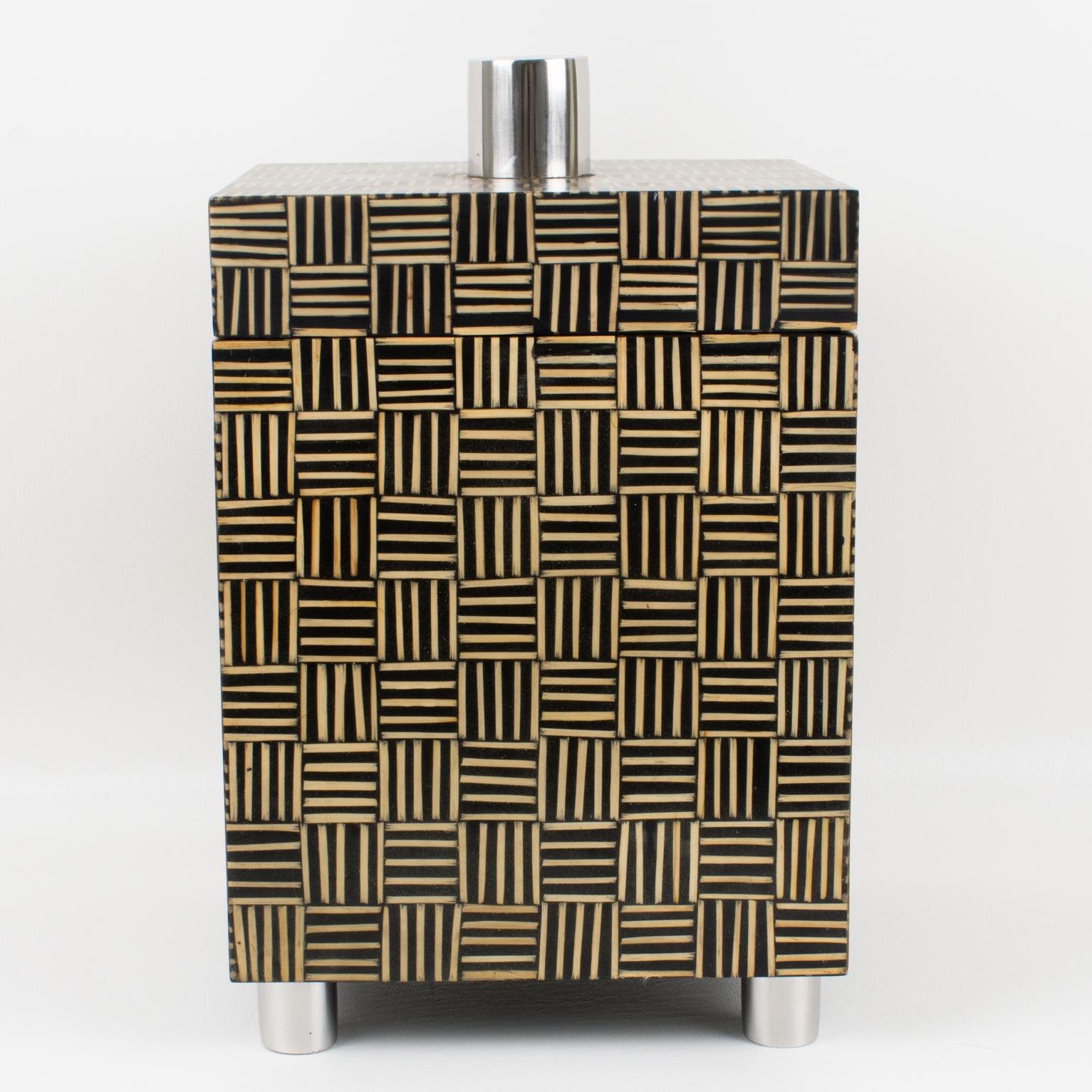 Modernist Tall Box with Wood Marquetry Patchwork, 1970s In Good Condition For Sale In Atlanta, GA