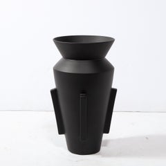 Modernist Tall Charcoal Urn Form Ceramic Vase with Rectilinear Detailing