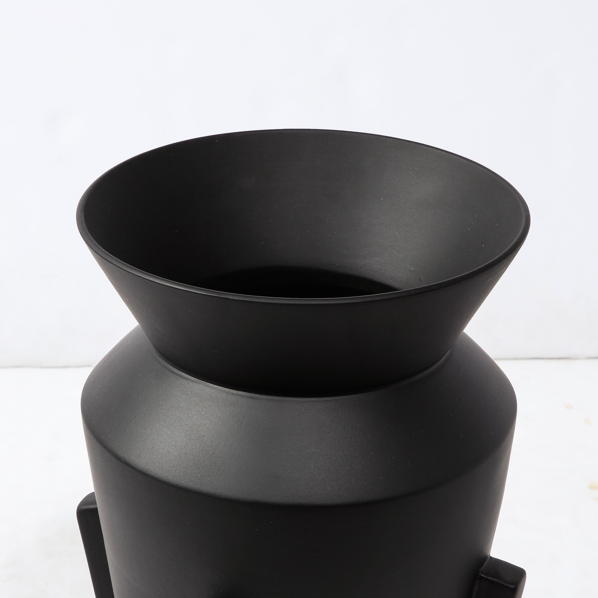 20th Century Modernist Tall Charcoal Urn Form Ceramic Vase with Rectilinear Detailing For Sale