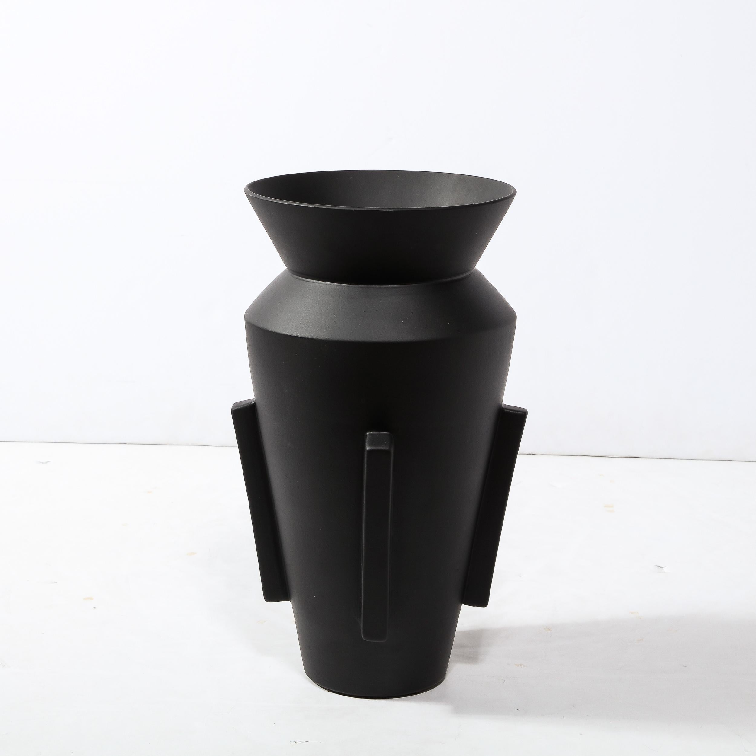 Modernist Tall Charcoal Urn Form Ceramic Vase with Rectilinear Detailing For Sale 1