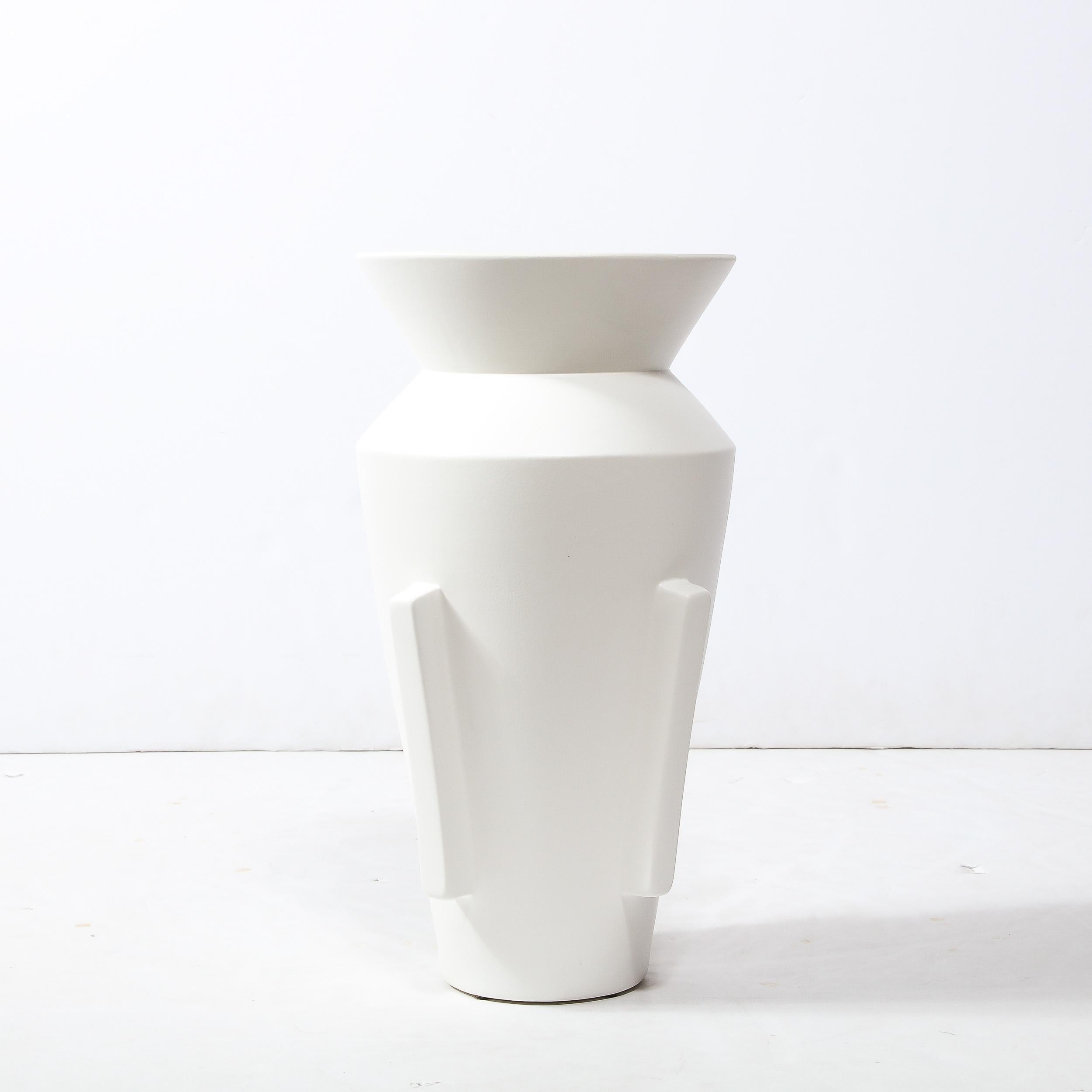 American Modernist Tall Urn Form White Ceramic Vase For Sale