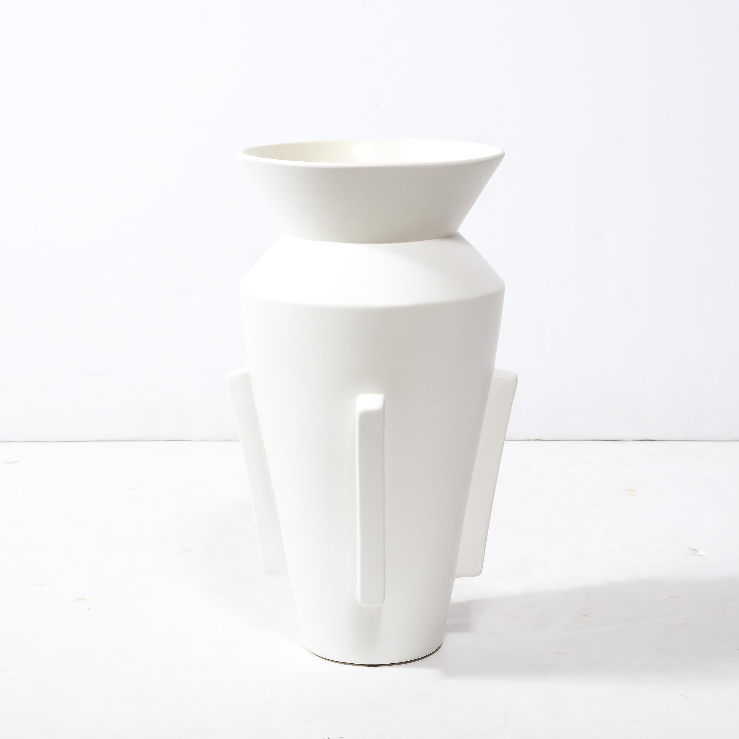 Modernist Tall Urn Form White Ceramic Vase In Excellent Condition For Sale In New York, NY
