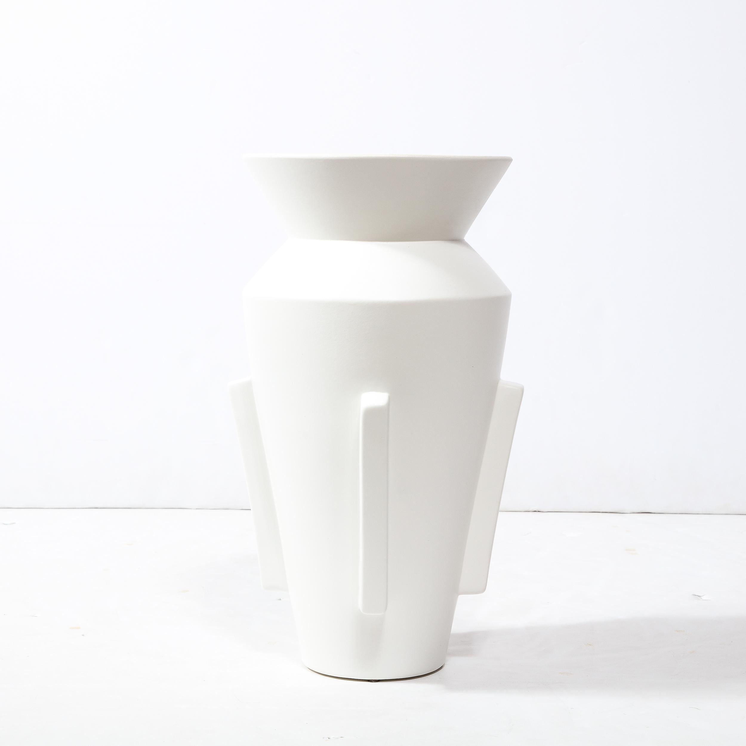 20th Century Modernist Tall Urn Form White Ceramic Vase For Sale
