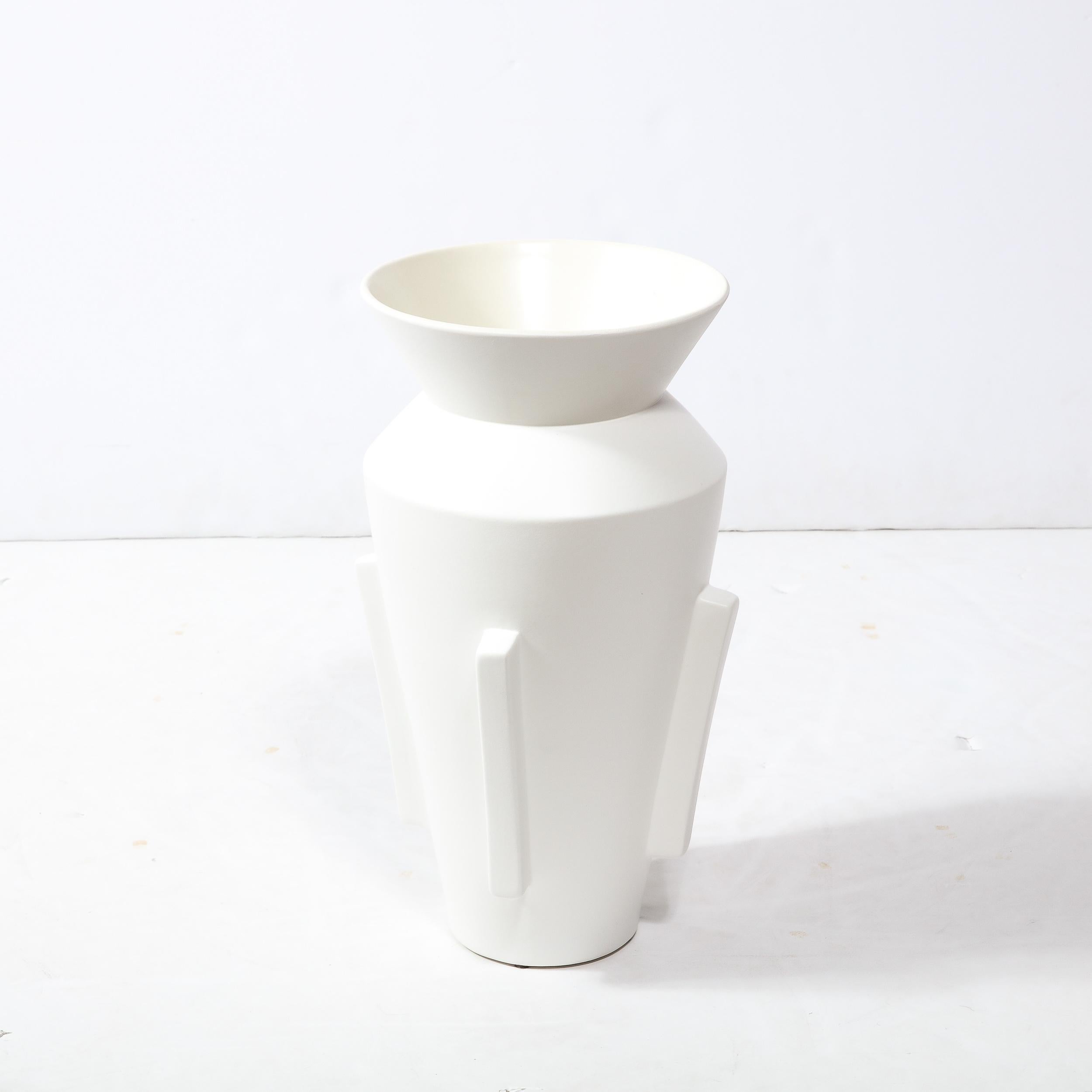 Modernist Tall Urn Form White Ceramic Vase For Sale 1