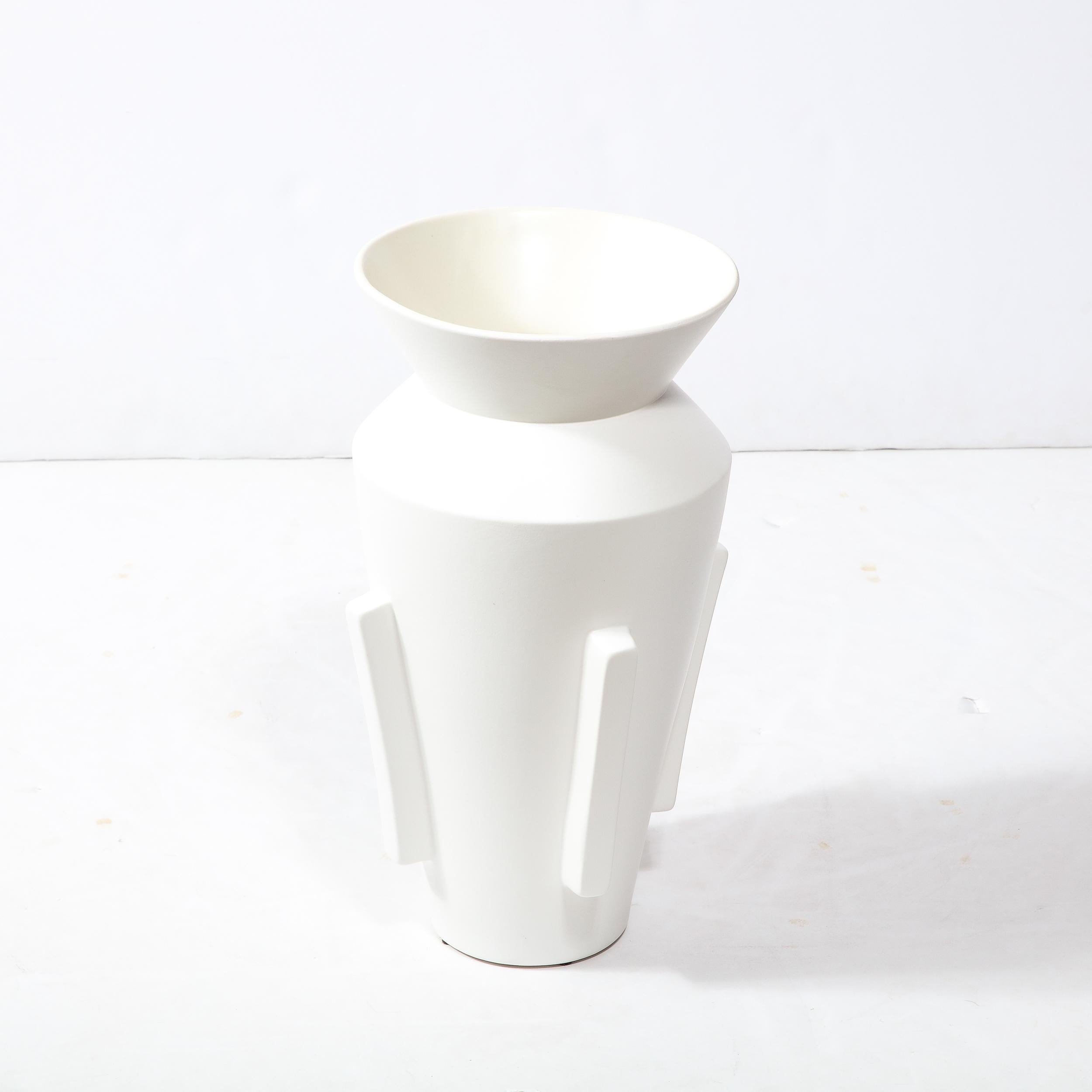 Modernist Tall Urn Form White Ceramic Vase For Sale 2