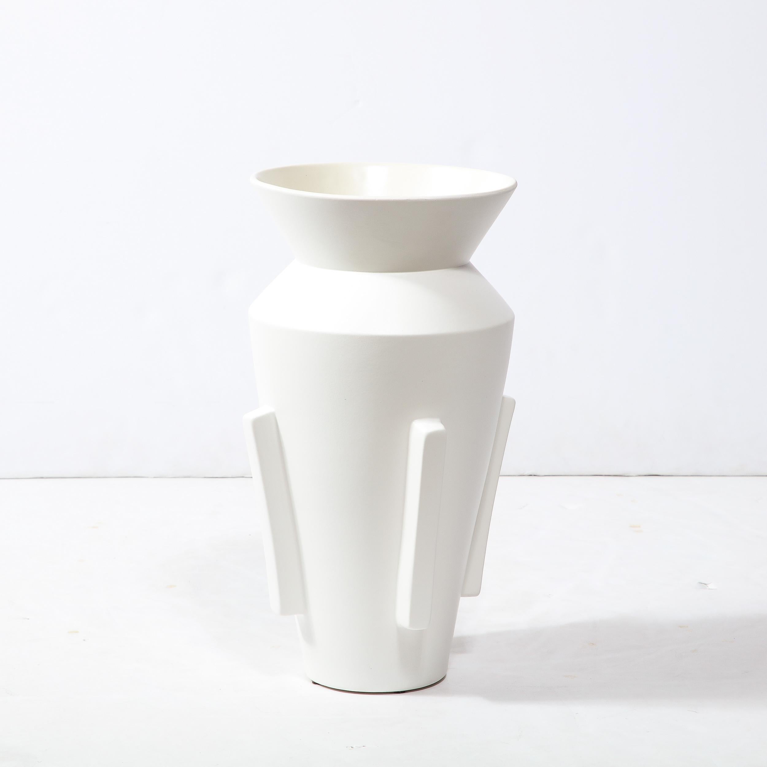 Modernist Tall Urn Form White Ceramic Vase For Sale 3