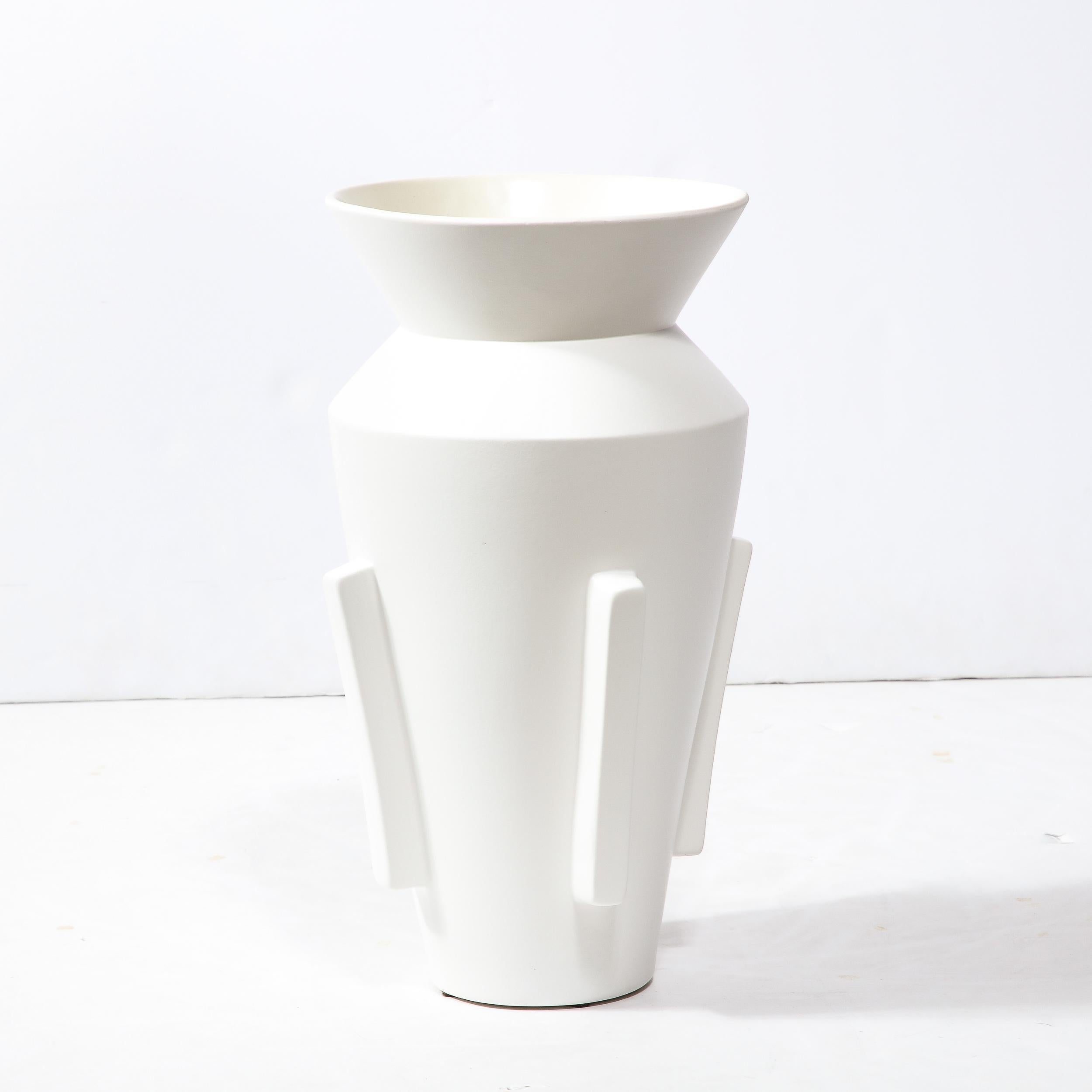 Modernist Tall Urn Form White Ceramic Vase For Sale 4