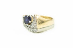 Modernist Tanzanite Diamond Two Tone White and Yellow Gold Cocktail Ring