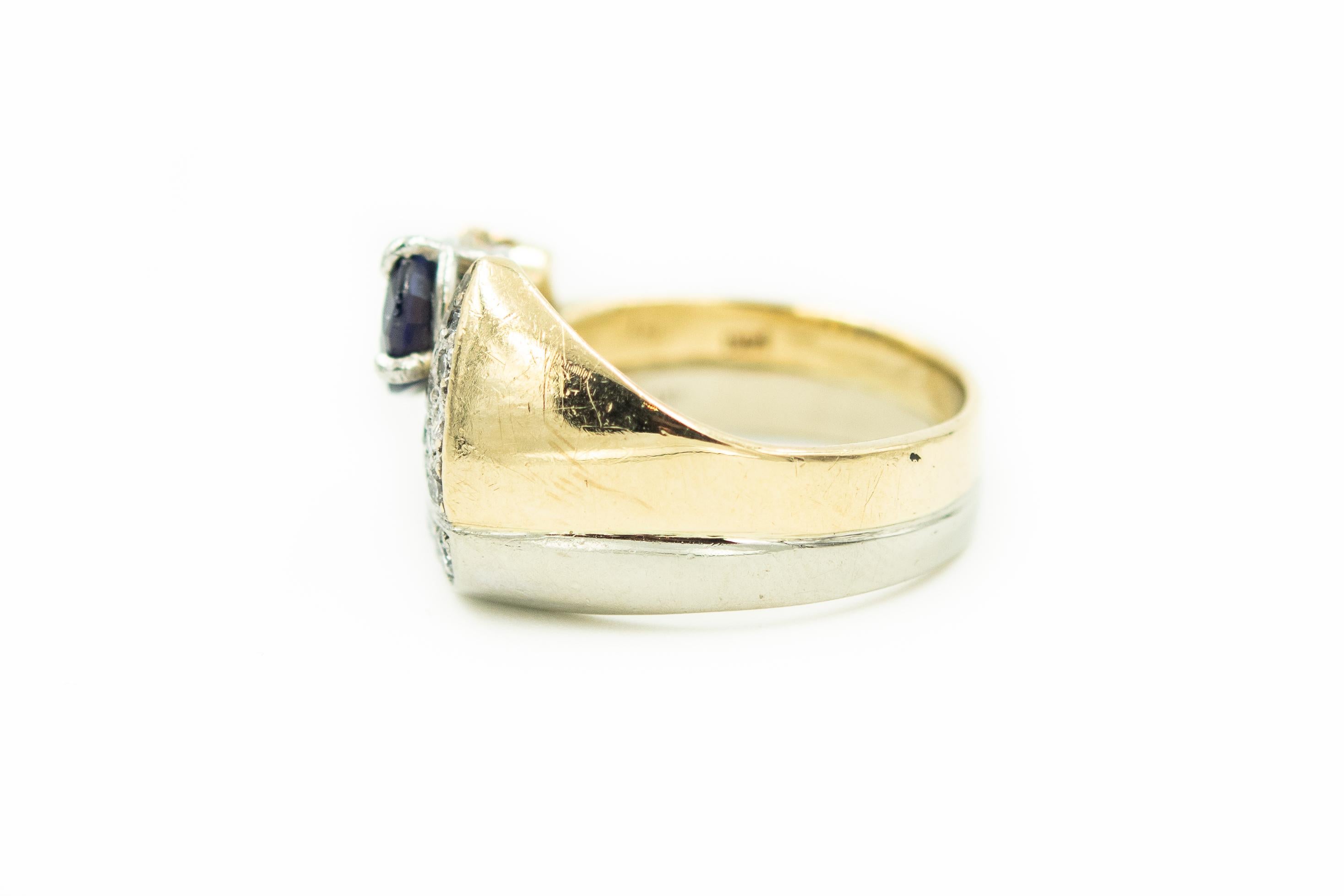 Round Cut Modernist Tanzanite Diamond Two Tone White and Yellow Gold Cocktail Ring For Sale