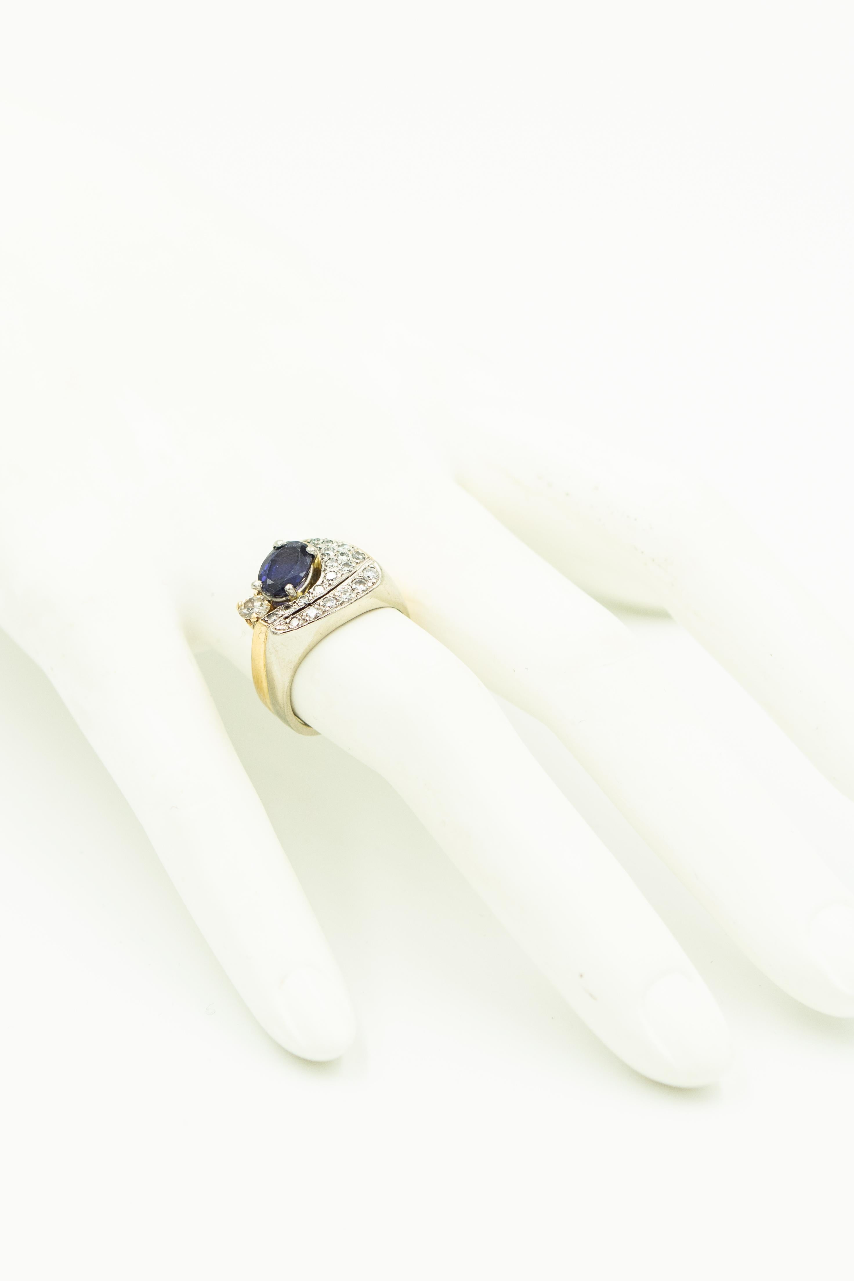 Modernist Tanzanite Diamond Two Tone White and Yellow Gold Cocktail Ring For Sale 1