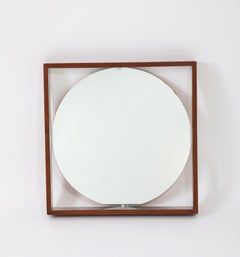 Espejo de pared modernista de teca y acero inoxidable - Escandinavia Años 70