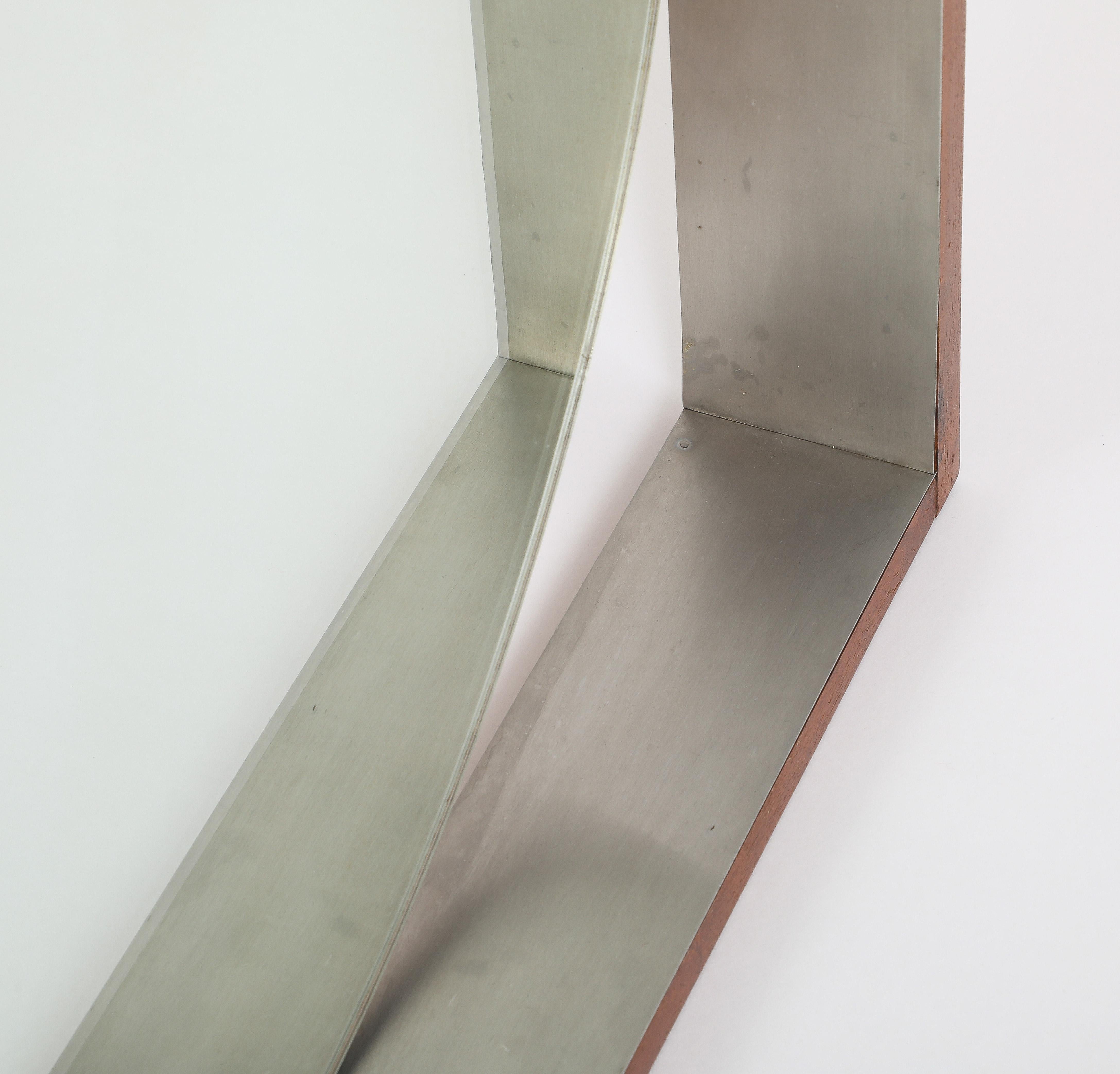 Modernistischer Wandspiegel aus Teakholz und Edelstahl – Skandinavisch, 1970er Jahre im Angebot 1