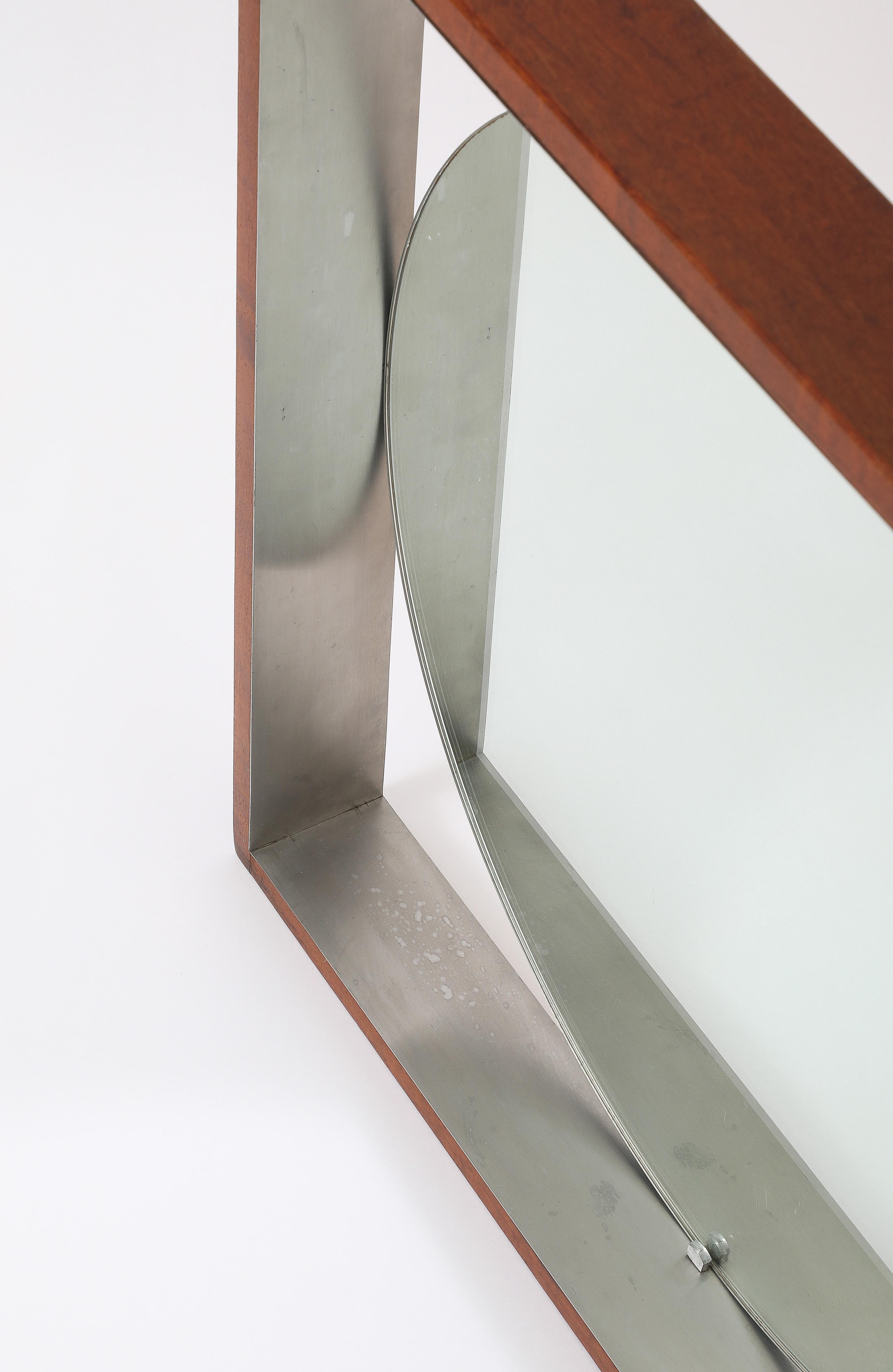 Modernistischer Wandspiegel aus Teakholz und Edelstahl – Skandinavisch, 1970er Jahre im Angebot 5