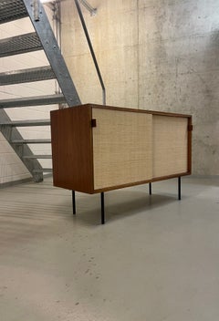 Modernistisches Sideboard aus Teakholz und Bast von Florance Knoll, 1960er Jahre