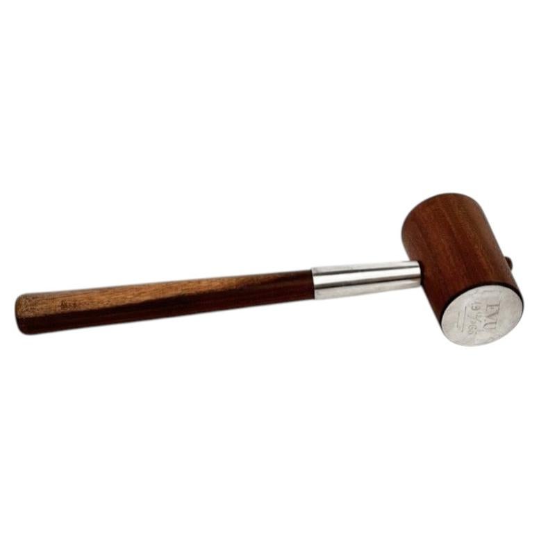 Modernist teak gavel with silver-plated details, Sweden, 1960s