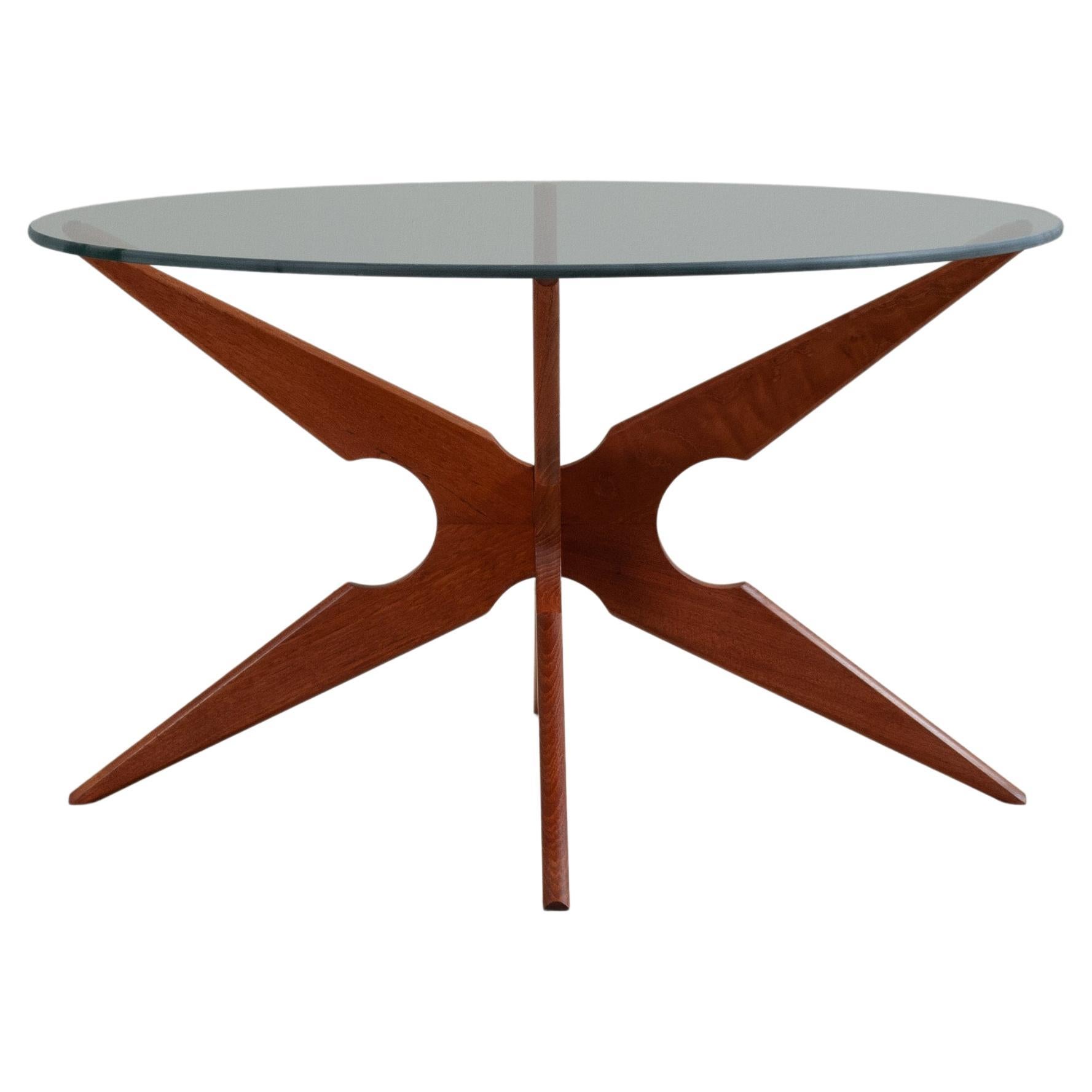 Table d'appoint moderniste en teck et verre