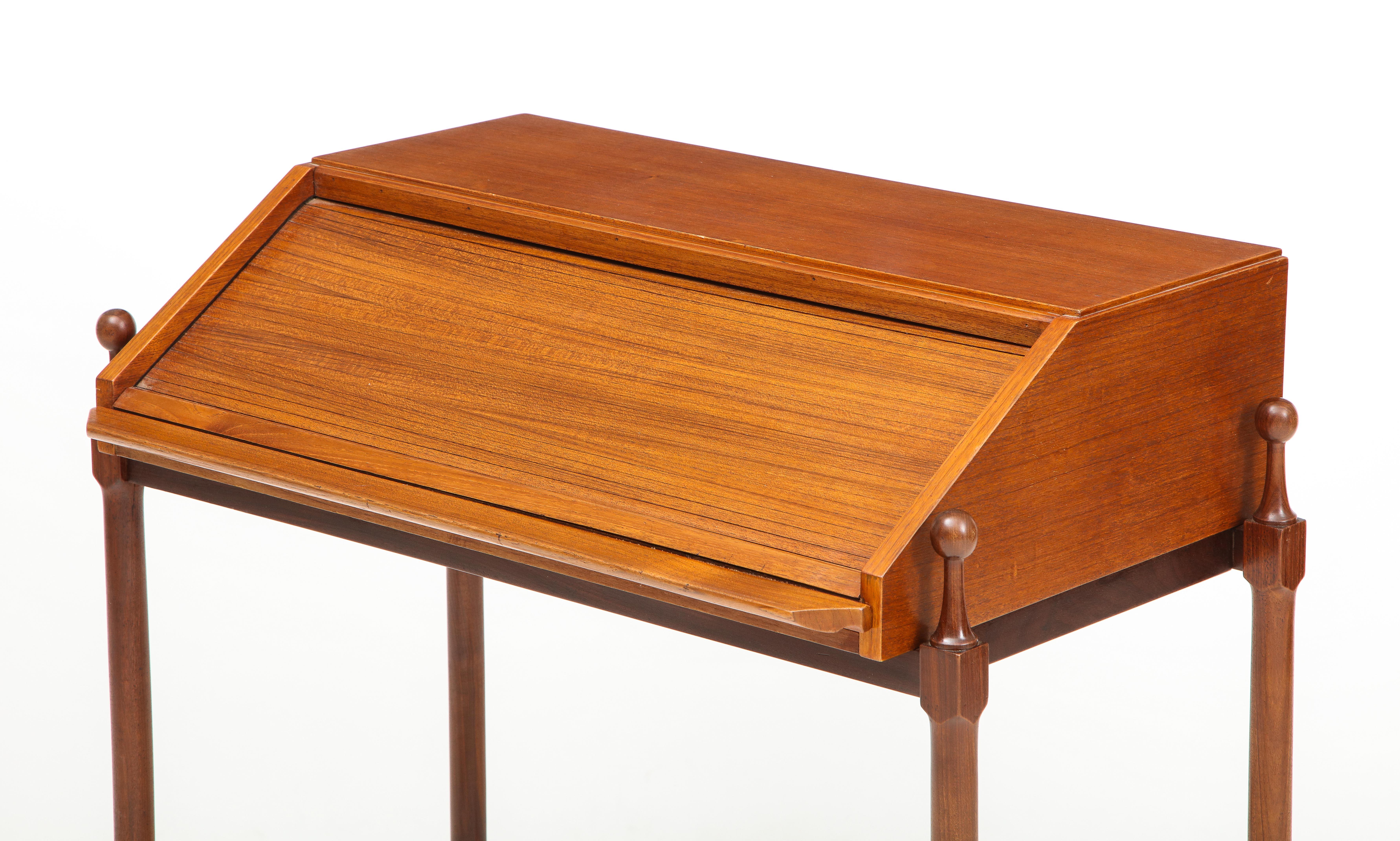 Mid-Century Modern Modernist Teak Rollup Secretary Desk by Fratelli Proserpio, Italy, 1960s For Sale