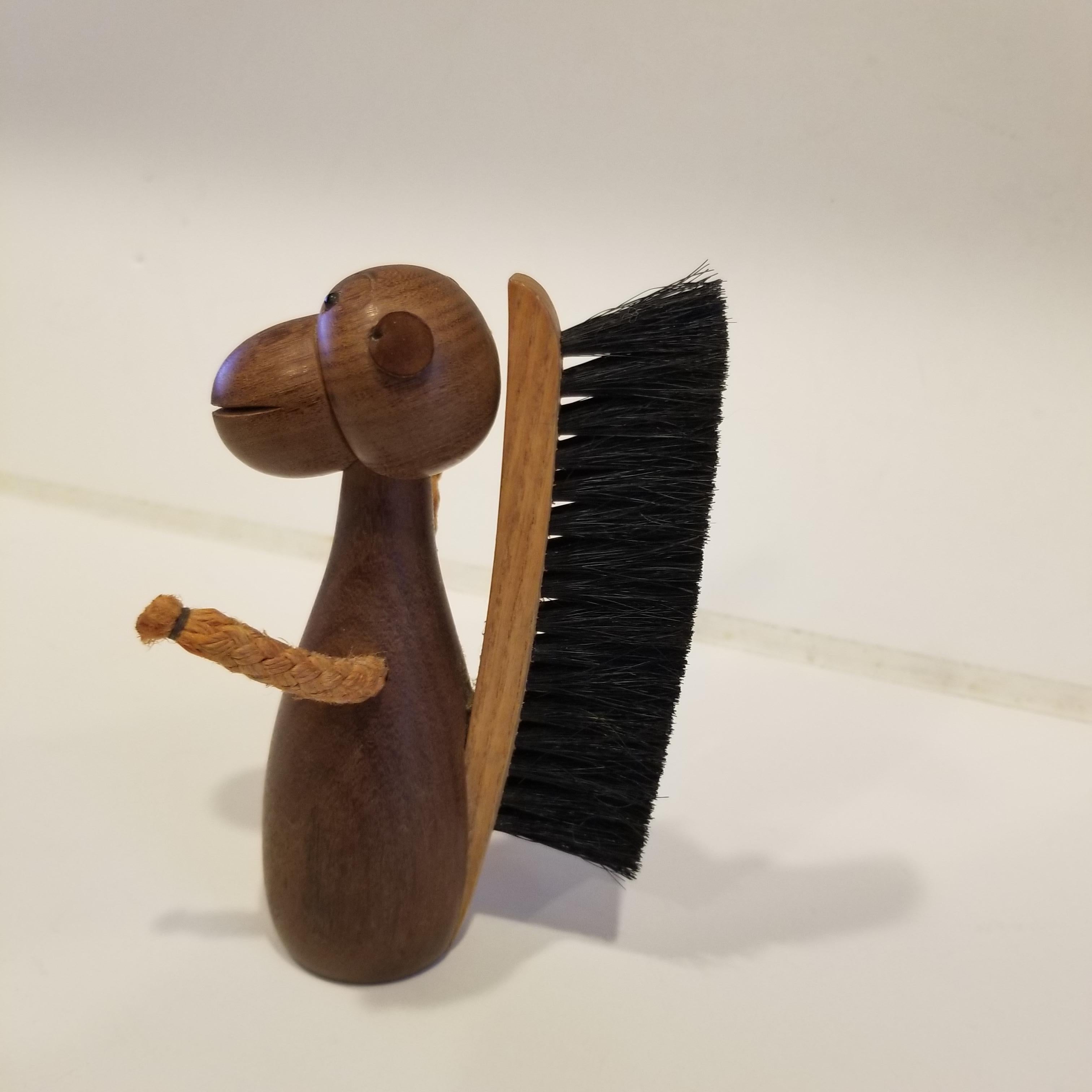Italian Modernist Teak Wood Squirrel Figurine Shoe Brush Italy 1960s after Kay Bojesen