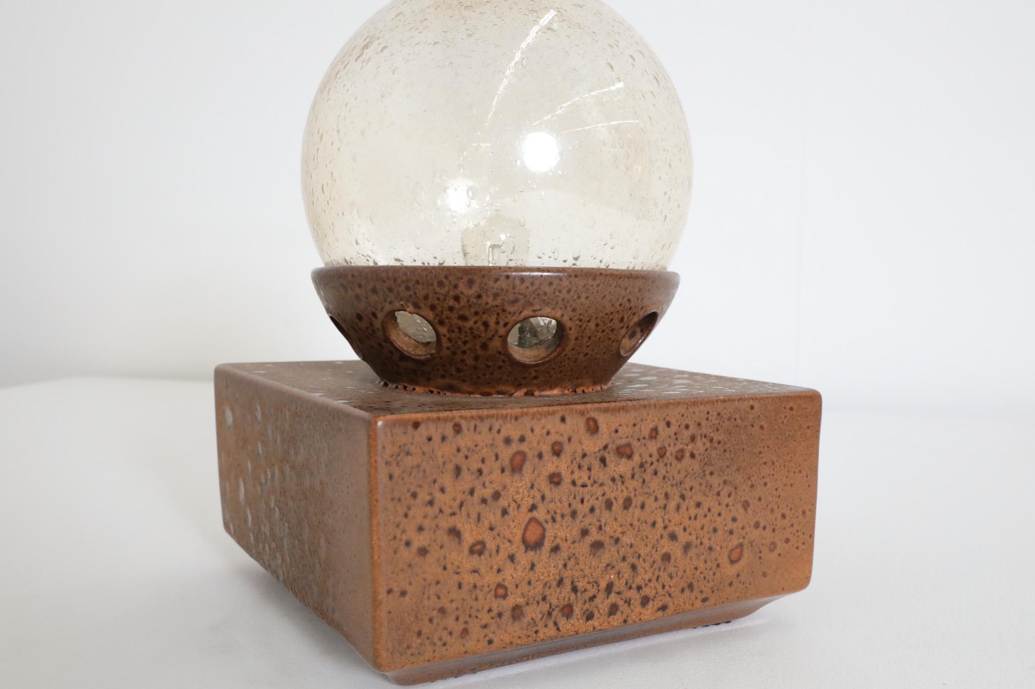 Modernist Temde Leuchten Attributed Ceramic Cube Lamp with Amber Glass Globe 4