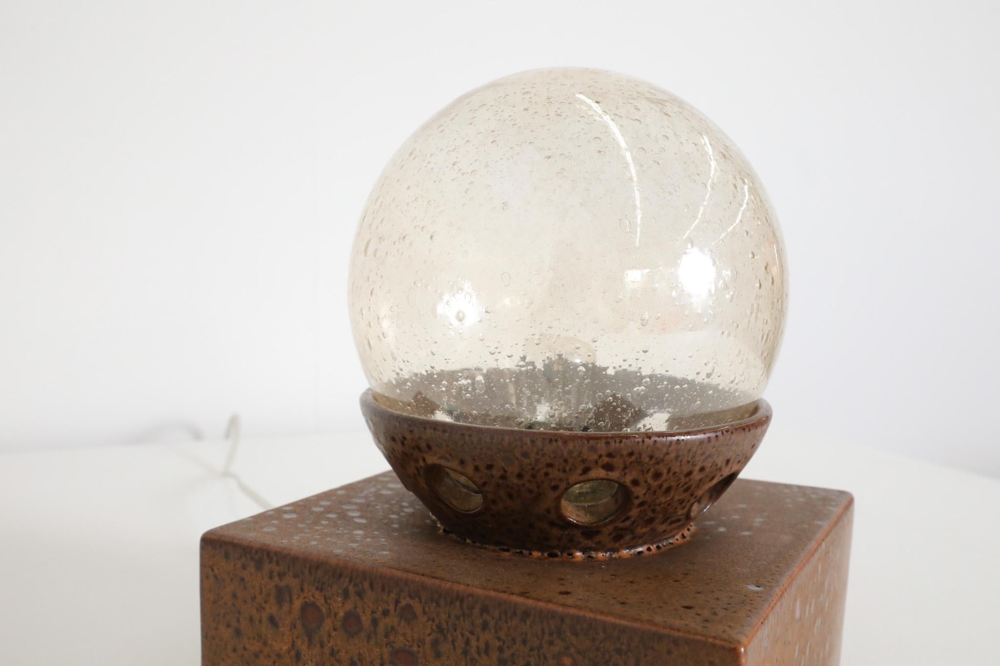 Modernist Temde Leuchten Attributed Ceramic Cube Lamp with Amber Glass Globe 5