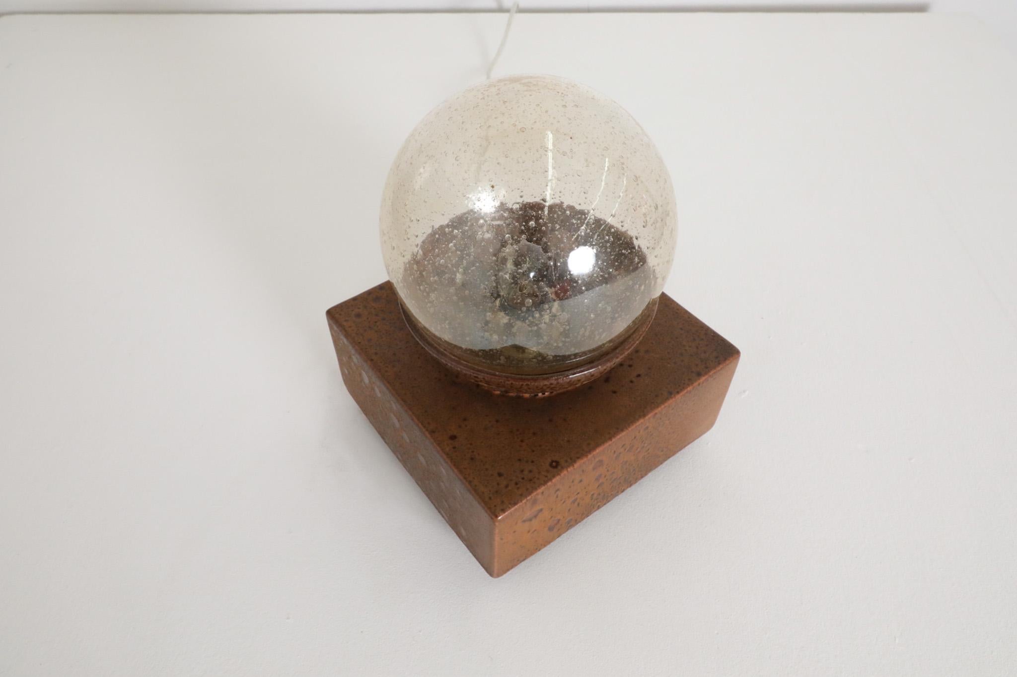 Modernist Temde Leuchten Attributed Ceramic Cube Lamp with Amber Glass Globe 7