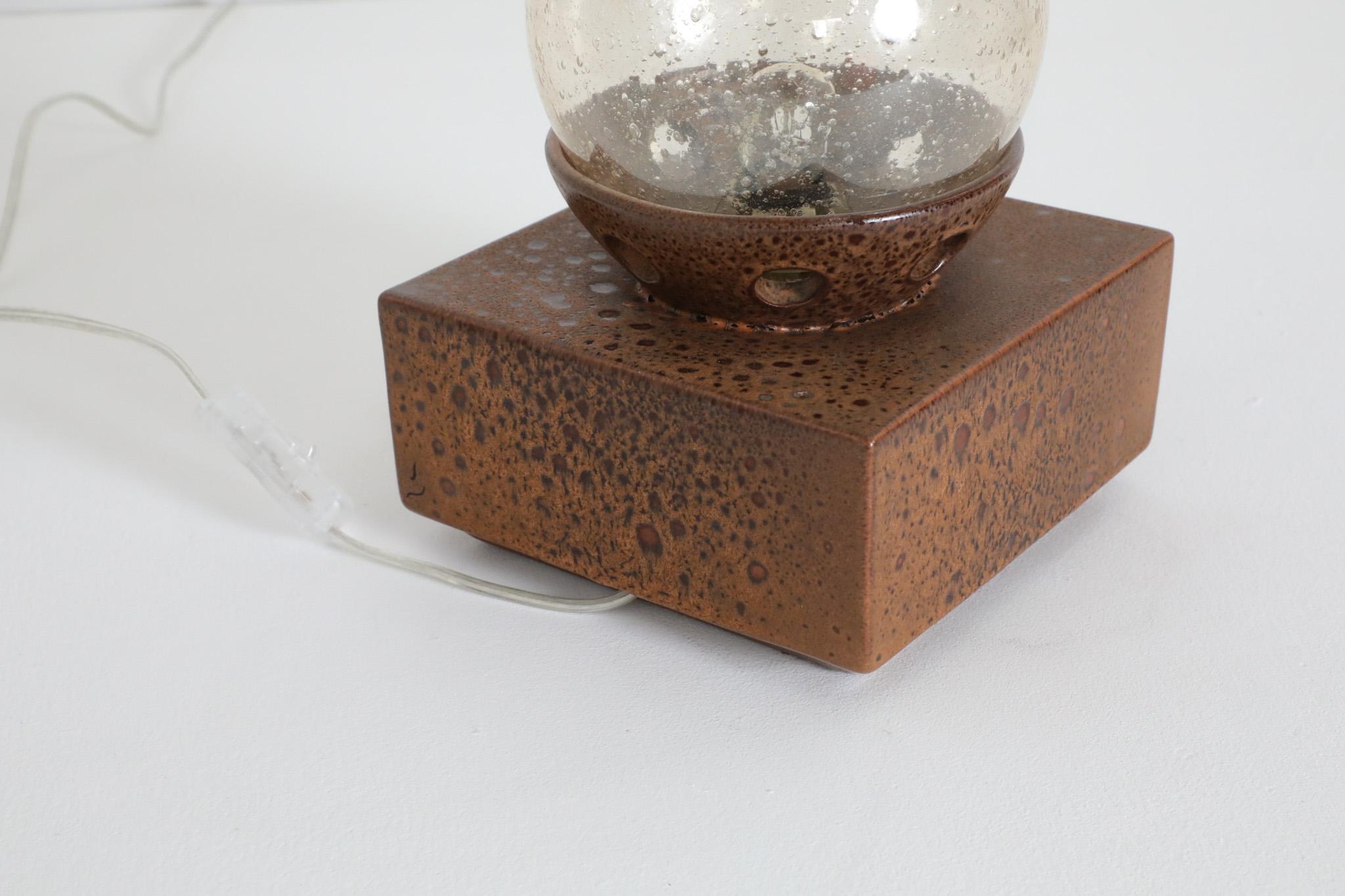 Modernist Temde Leuchten Attributed Ceramic Cube Lamp with Amber Glass Globe 9