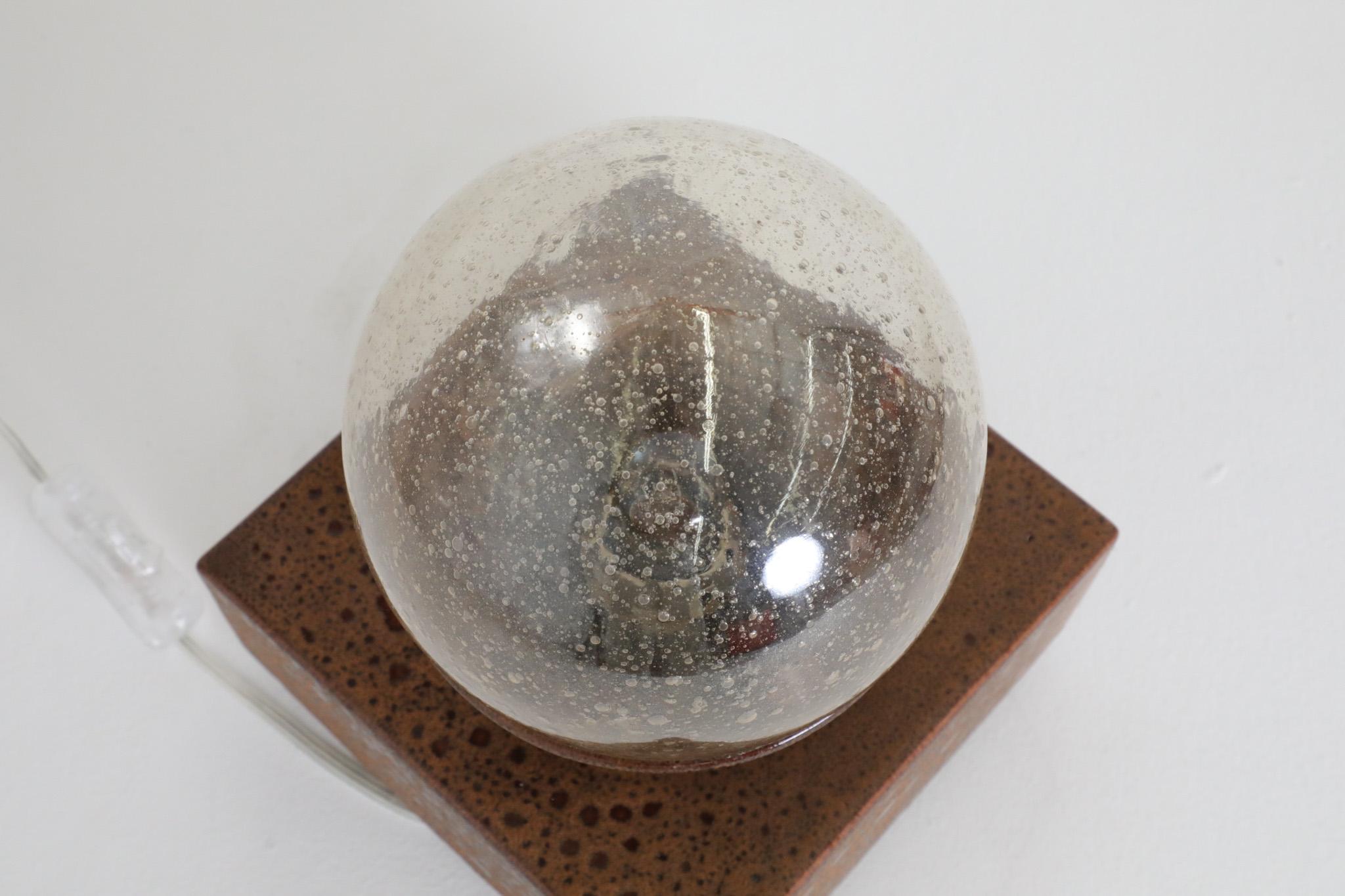 Modernist Temde Leuchten Attributed Ceramic Cube Lamp with Amber Glass Globe 10