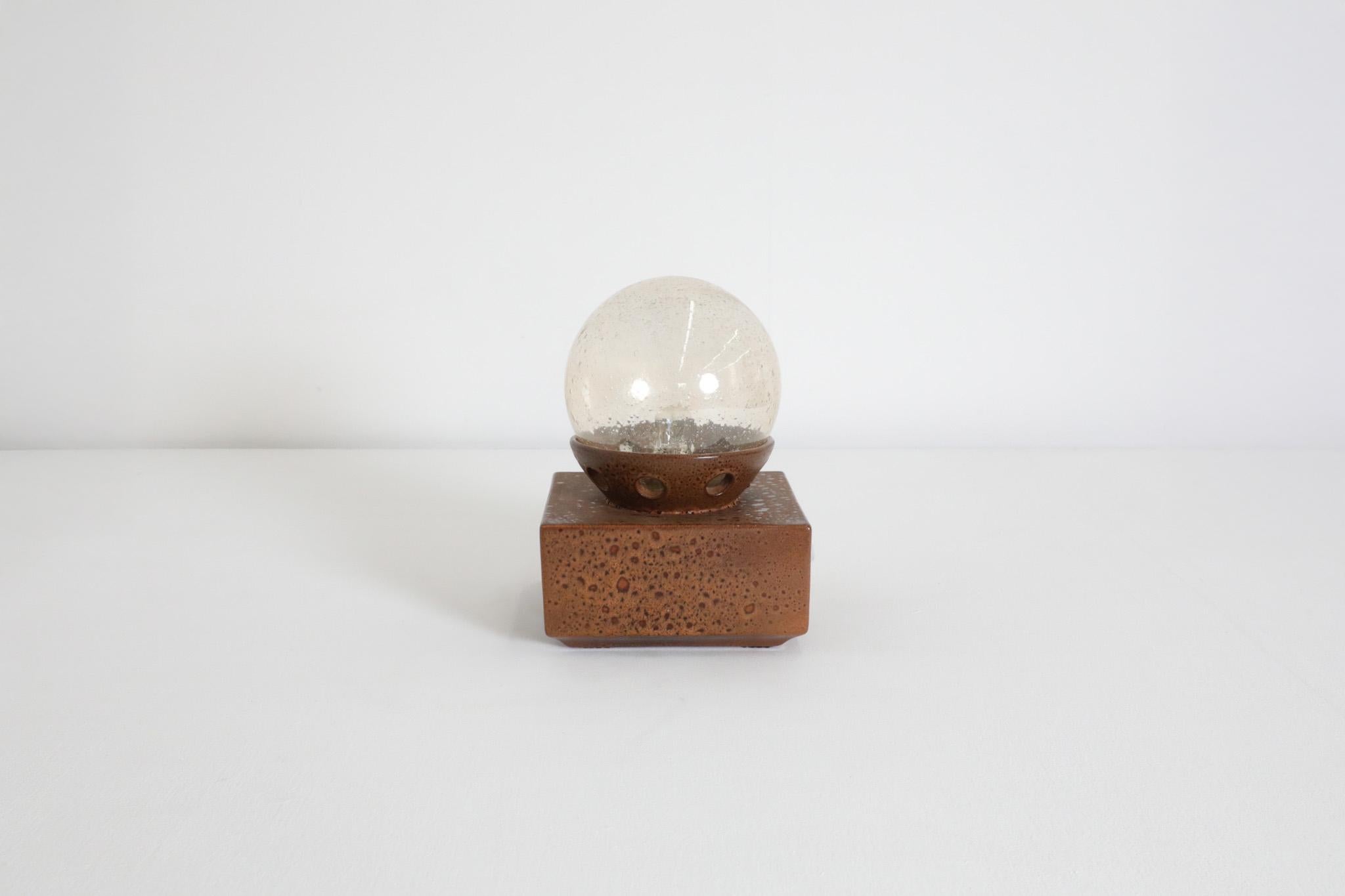 20th Century Modernist Temde Leuchten Attributed Ceramic Cube Lamp with Amber Glass Globe