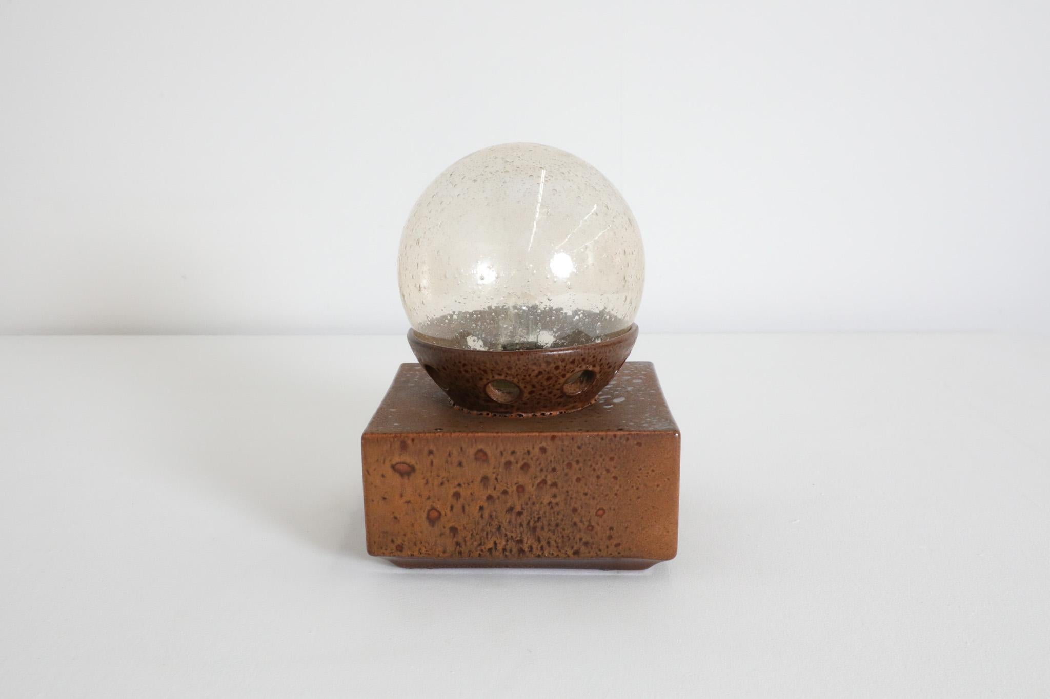 Modernist Temde Leuchten Attributed Ceramic Cube Lamp with Amber Glass Globe 2