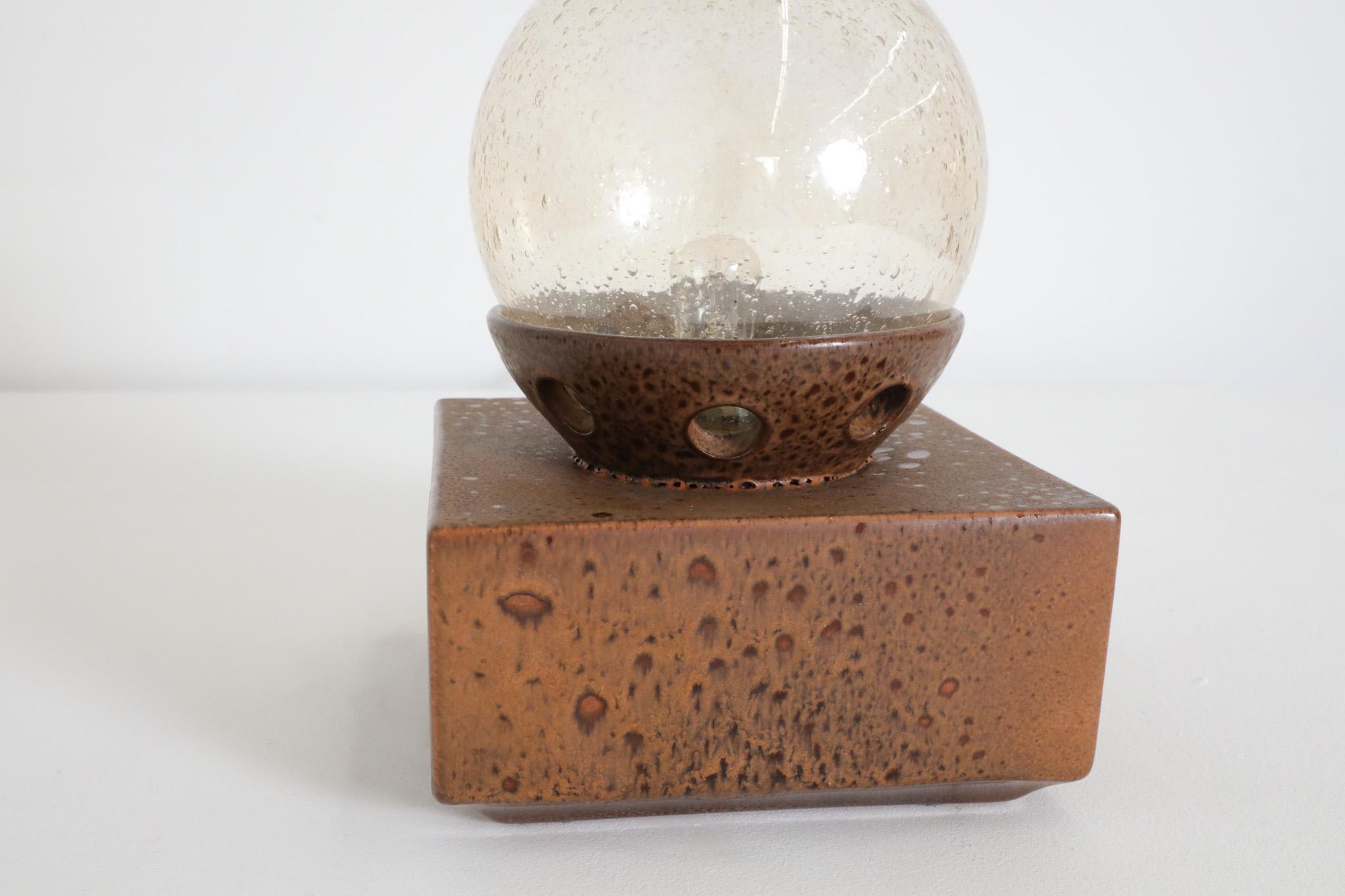 Modernist Temde Leuchten Attributed Ceramic Cube Lamp with Amber Glass Globe 3