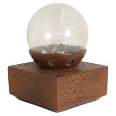 Modernist Temde Leuchten Attributed Ceramic Cube Lamp with Amber Glass Globe