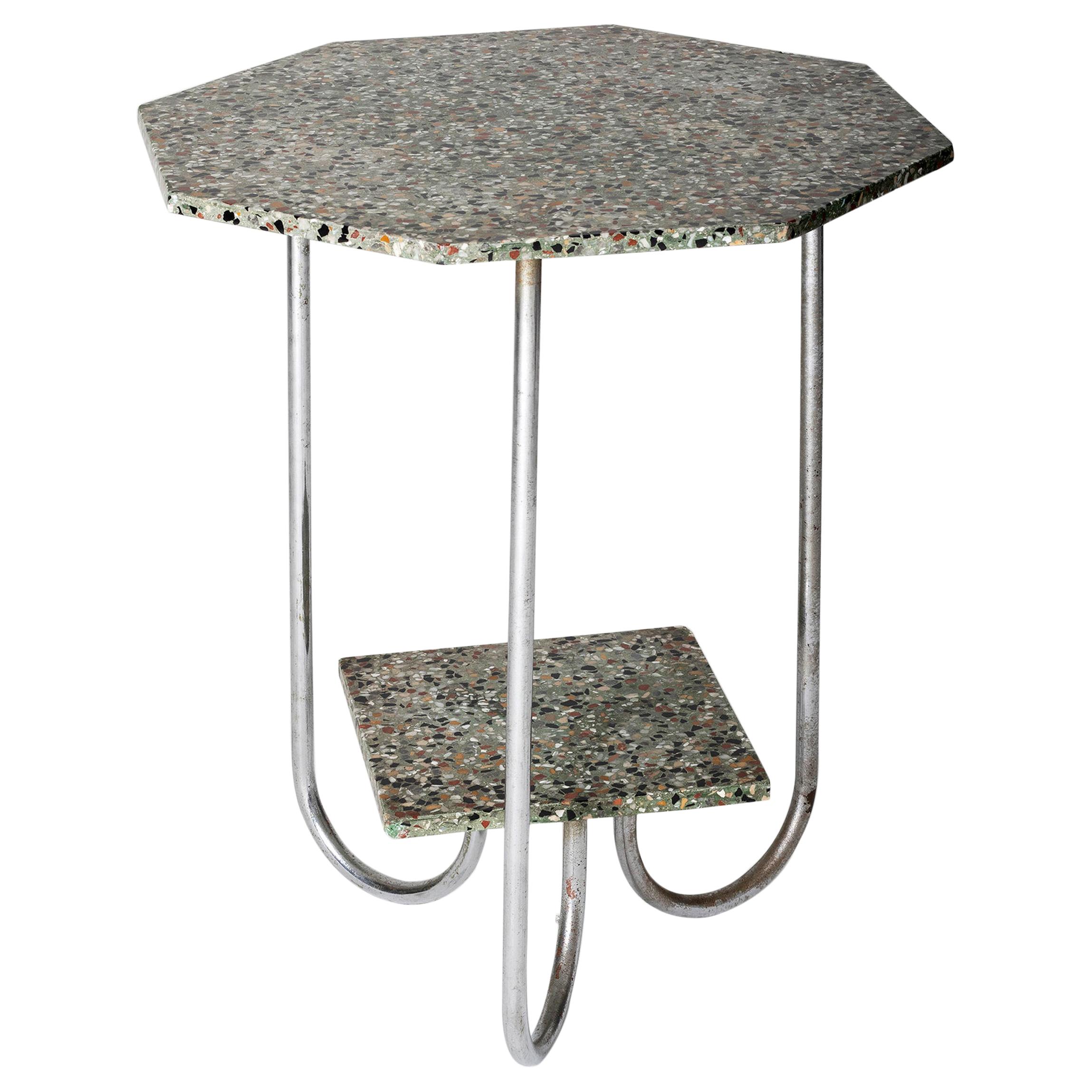 Modernist Terrazzo and Chrome Octagonal Table