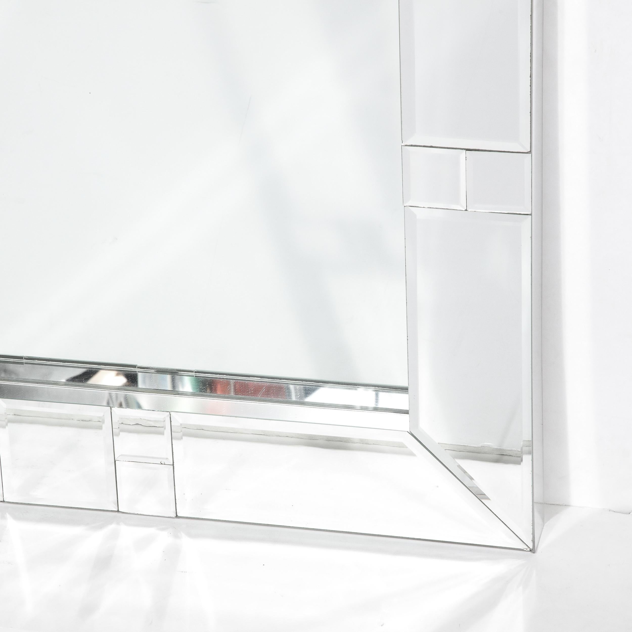 Late 20th Century Modernist Tessellated Geometric Mirror W/ Stepped & Beveled Detailing