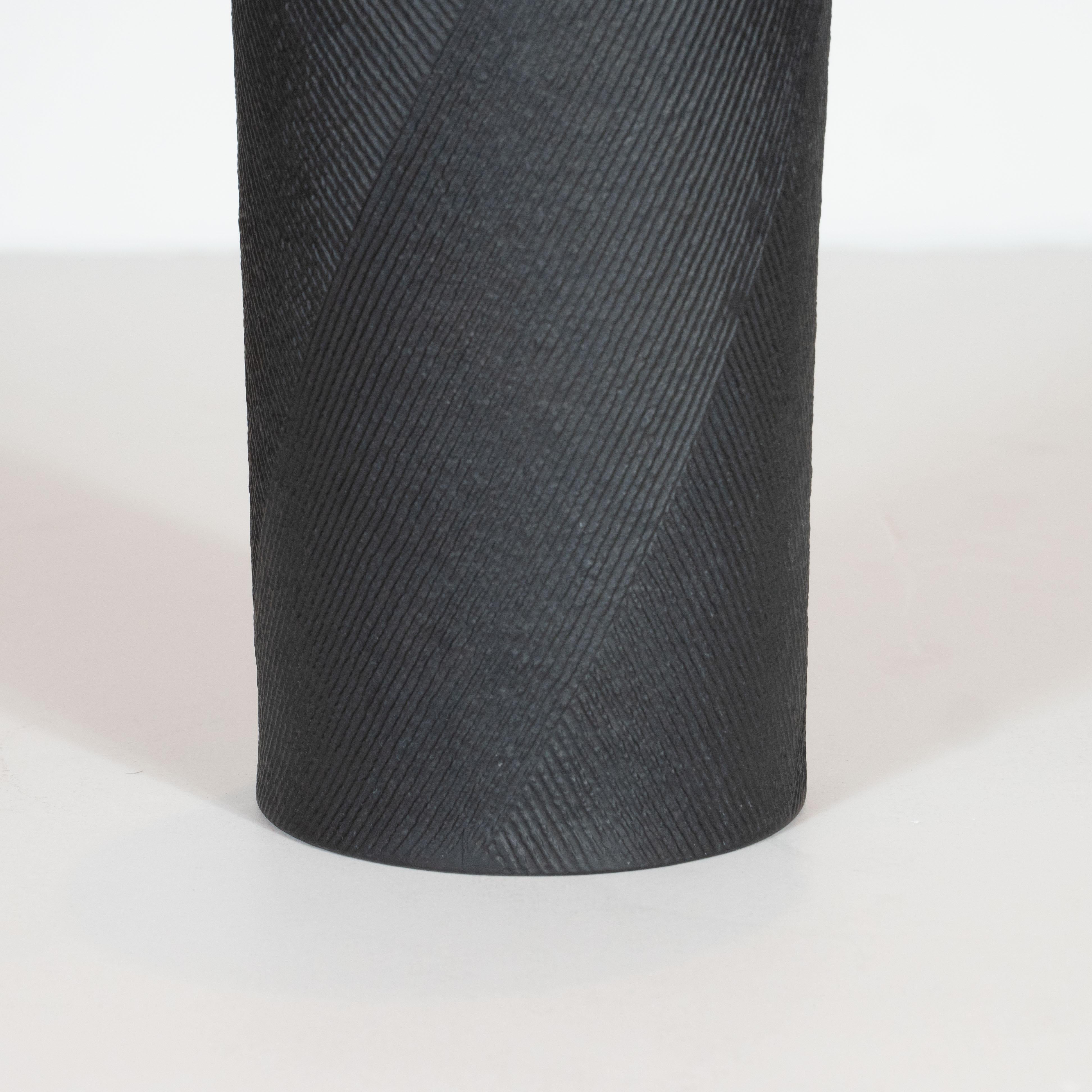 Late 20th Century Modernist Textured Black and Glazed Gold, Copper and Platinum Vase by Rosenthal