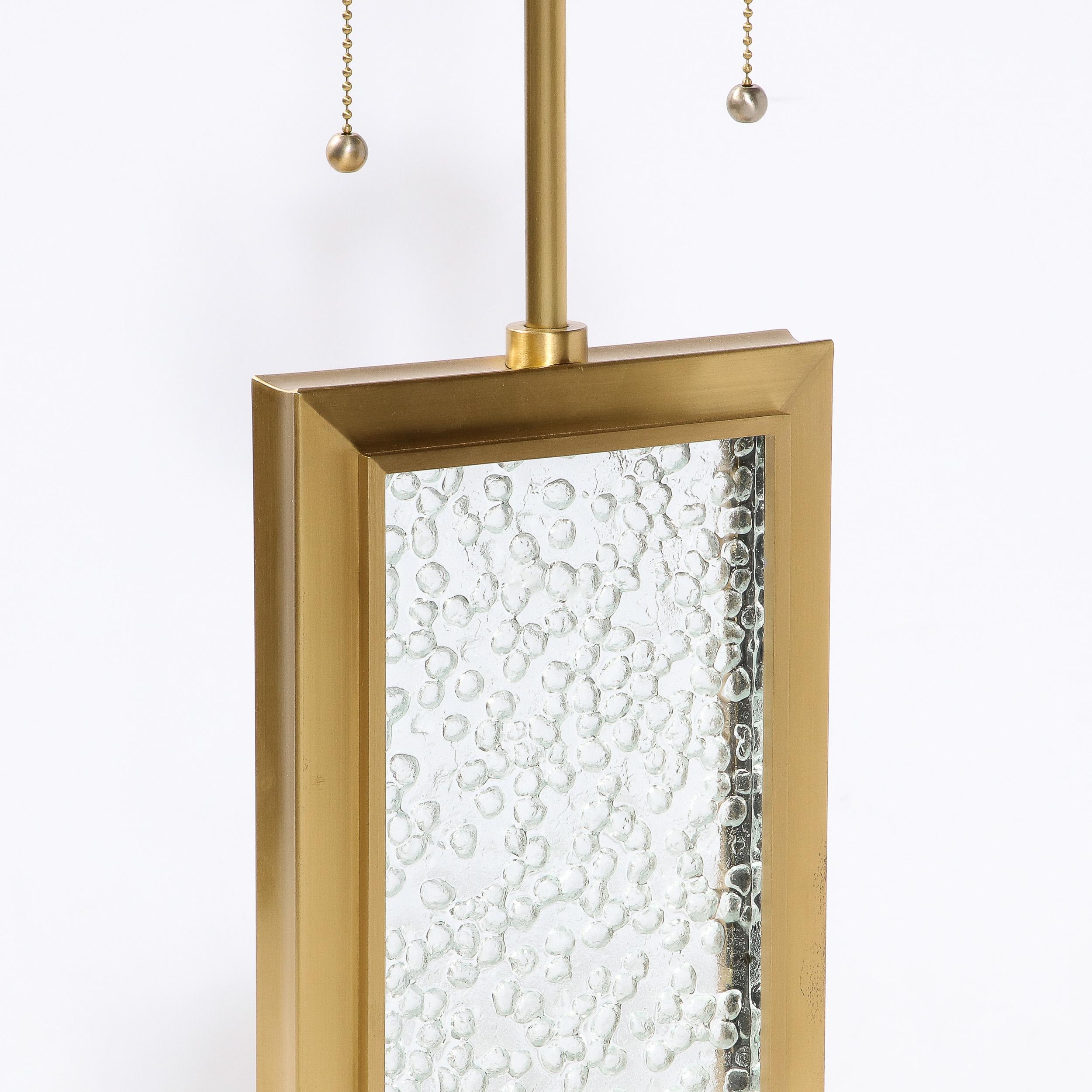 Modernistische strukturierte mundgeblasene Muranoglas-Tischlampe mit Messingbeschlägen im Angebot 6