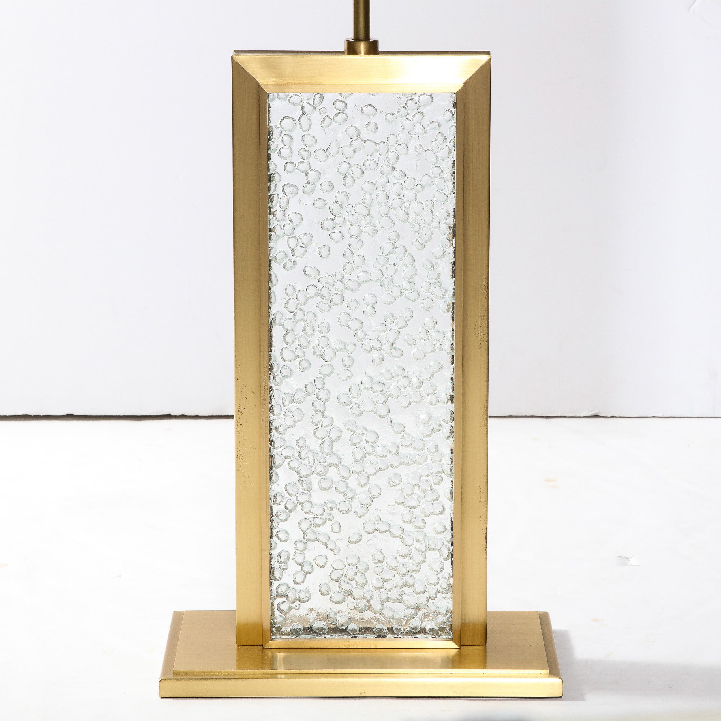 Italian Modernist Textured Hand-Blown Murano Glass Table Lamp with Brass Fittings For Sale