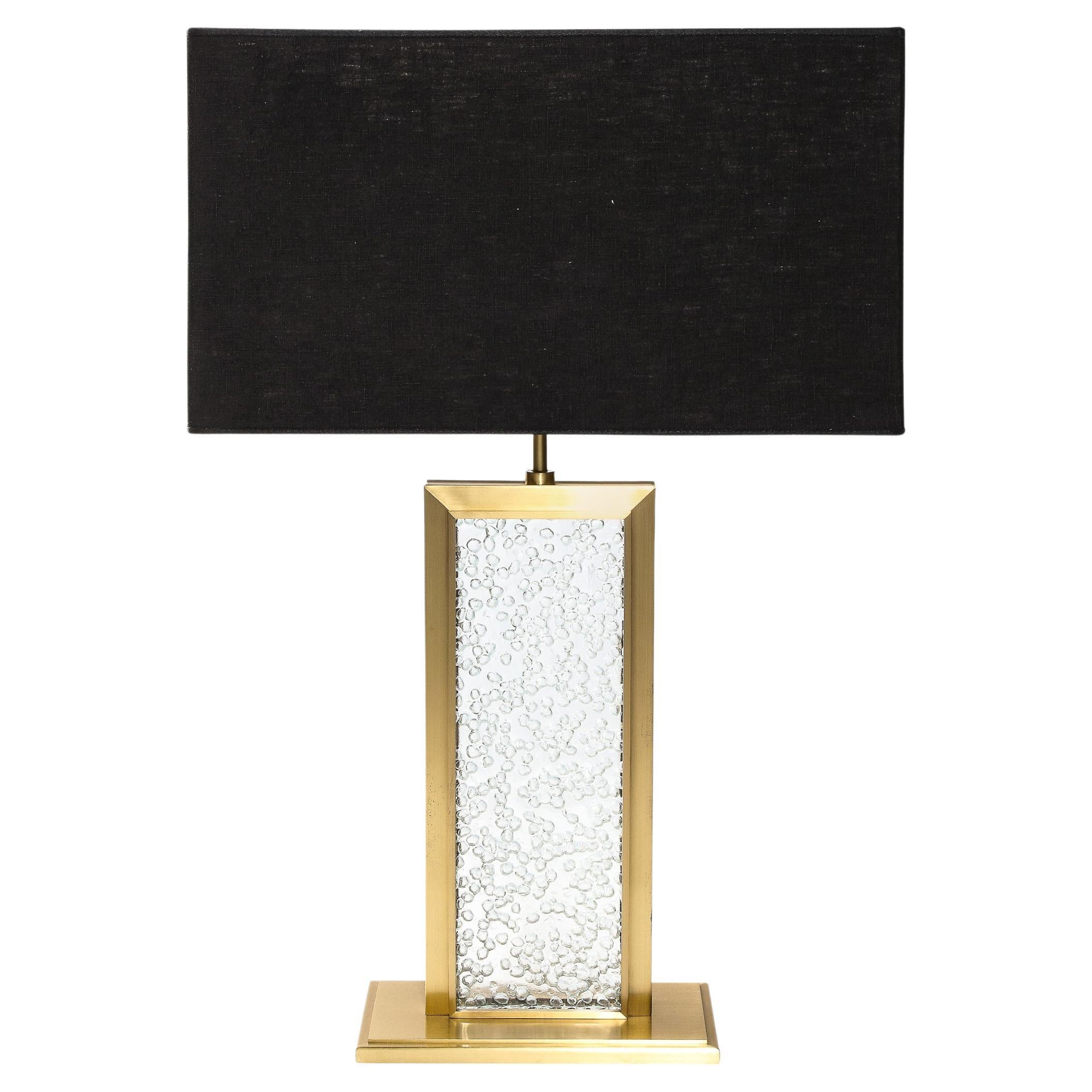 Modernist Textured Hand-Blown Murano Glass Table Lamp with Brass Fittings For Sale