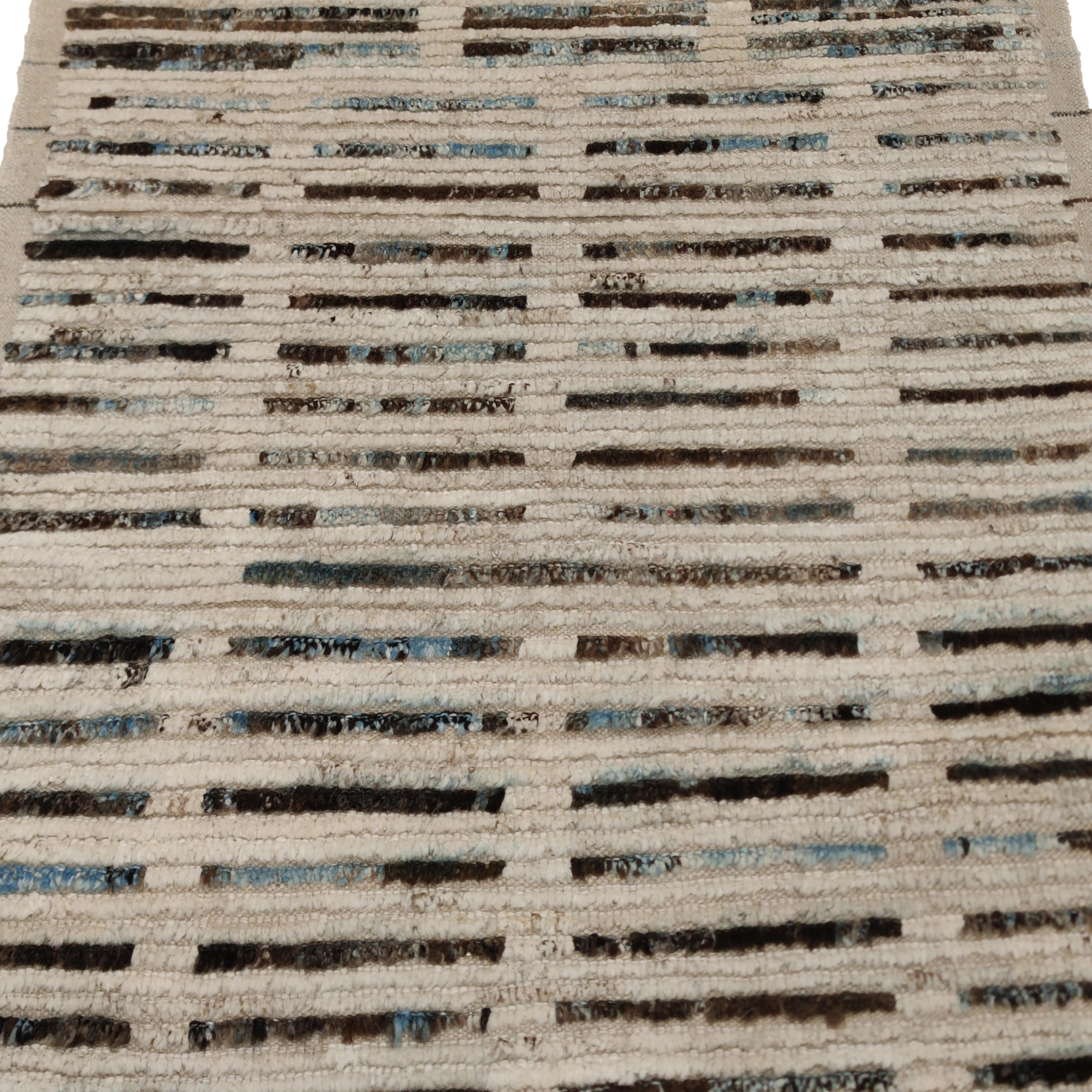 Afghan Modernist Textured Ivory and Blue Rug in Moroccan Style by Alberto Levi Gallery For Sale