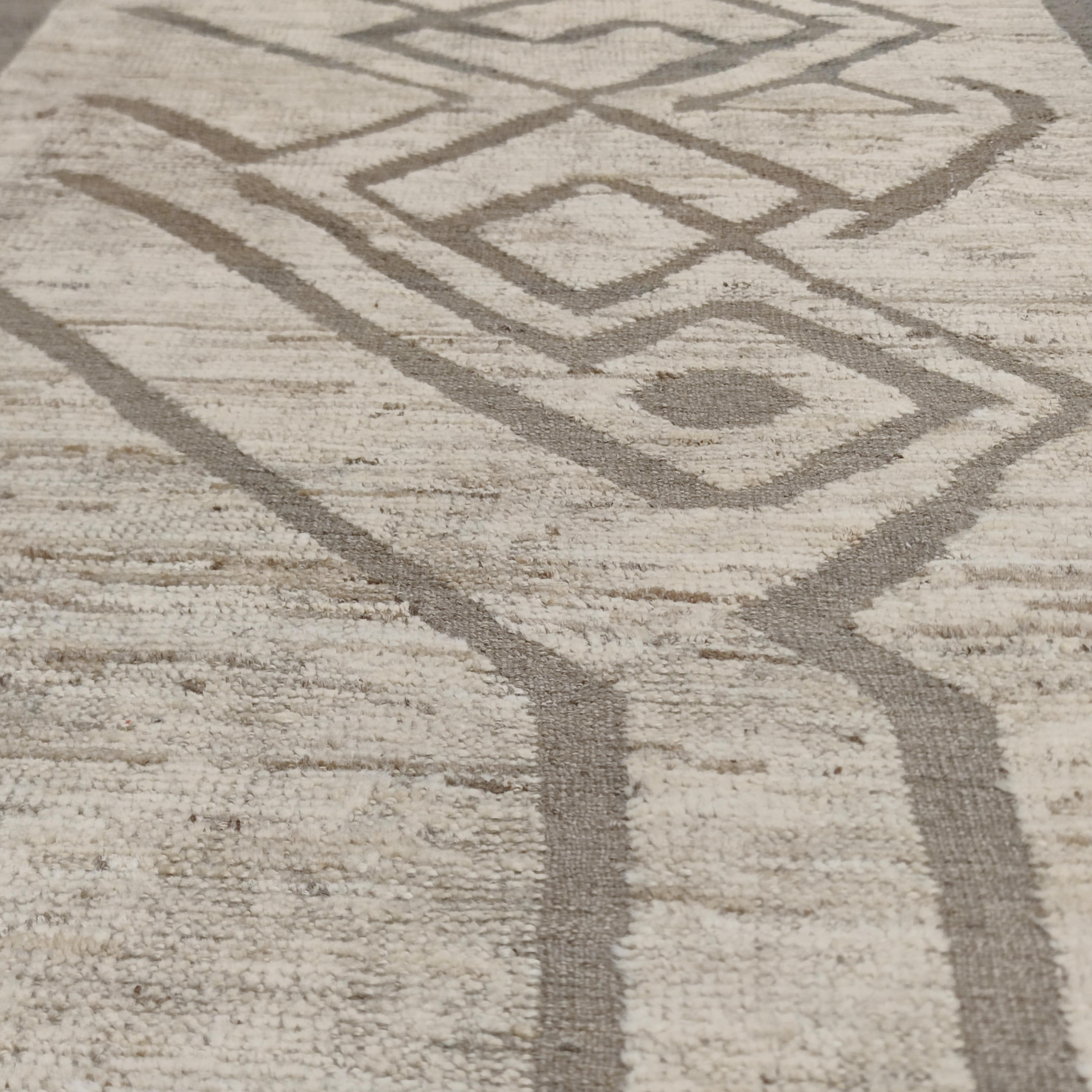 Hand-Knotted Modernist Textured Moroccan Style Kuba Runner Rug by Alberto Levi Gallery For Sale