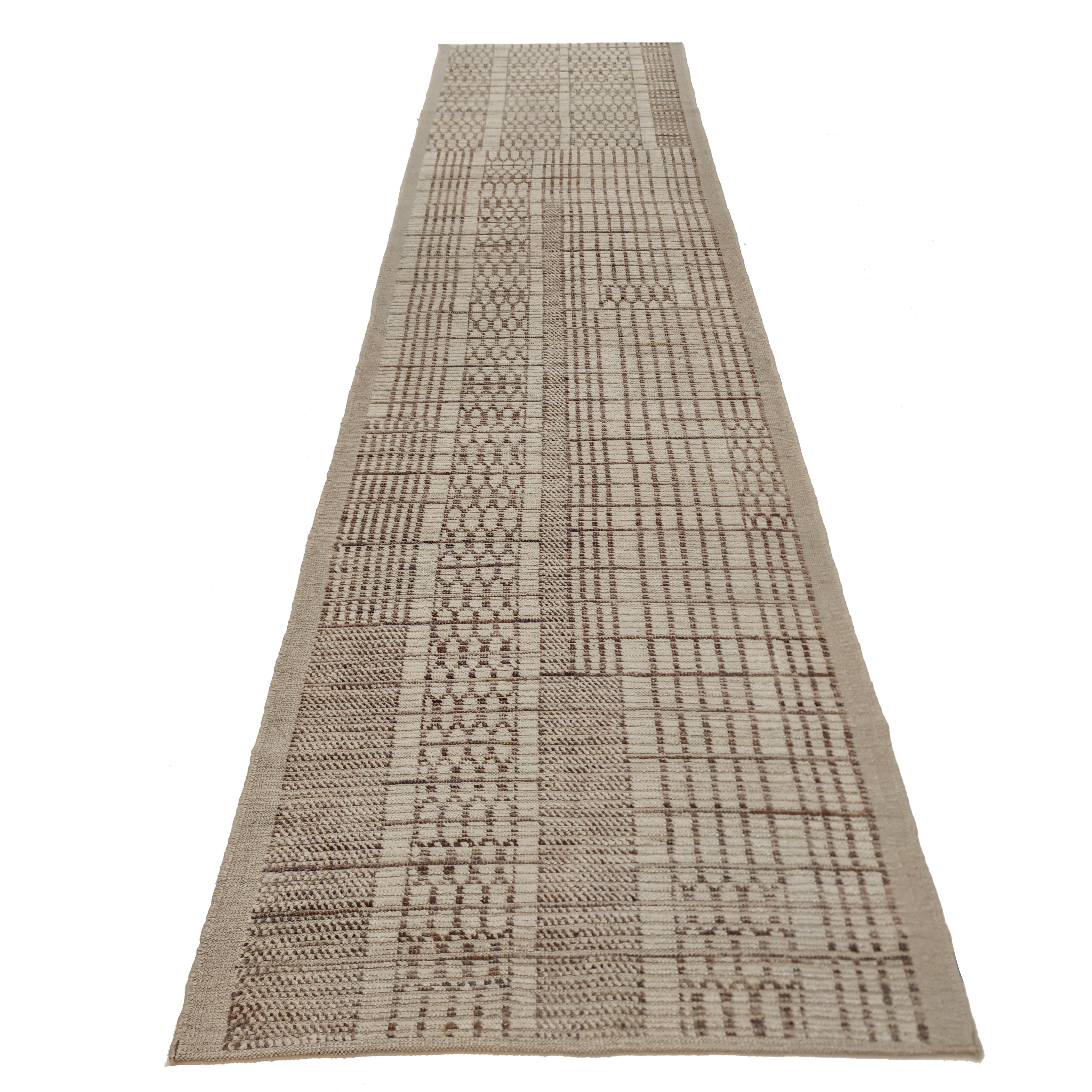 Hand-Knotted Modernist Textured Moroccan Style Otto Runner Rug by Alberto Levi Gallery For Sale