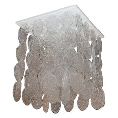Modernist Textured Translucent Ovoid Glass and White Enamel Link Chandelier