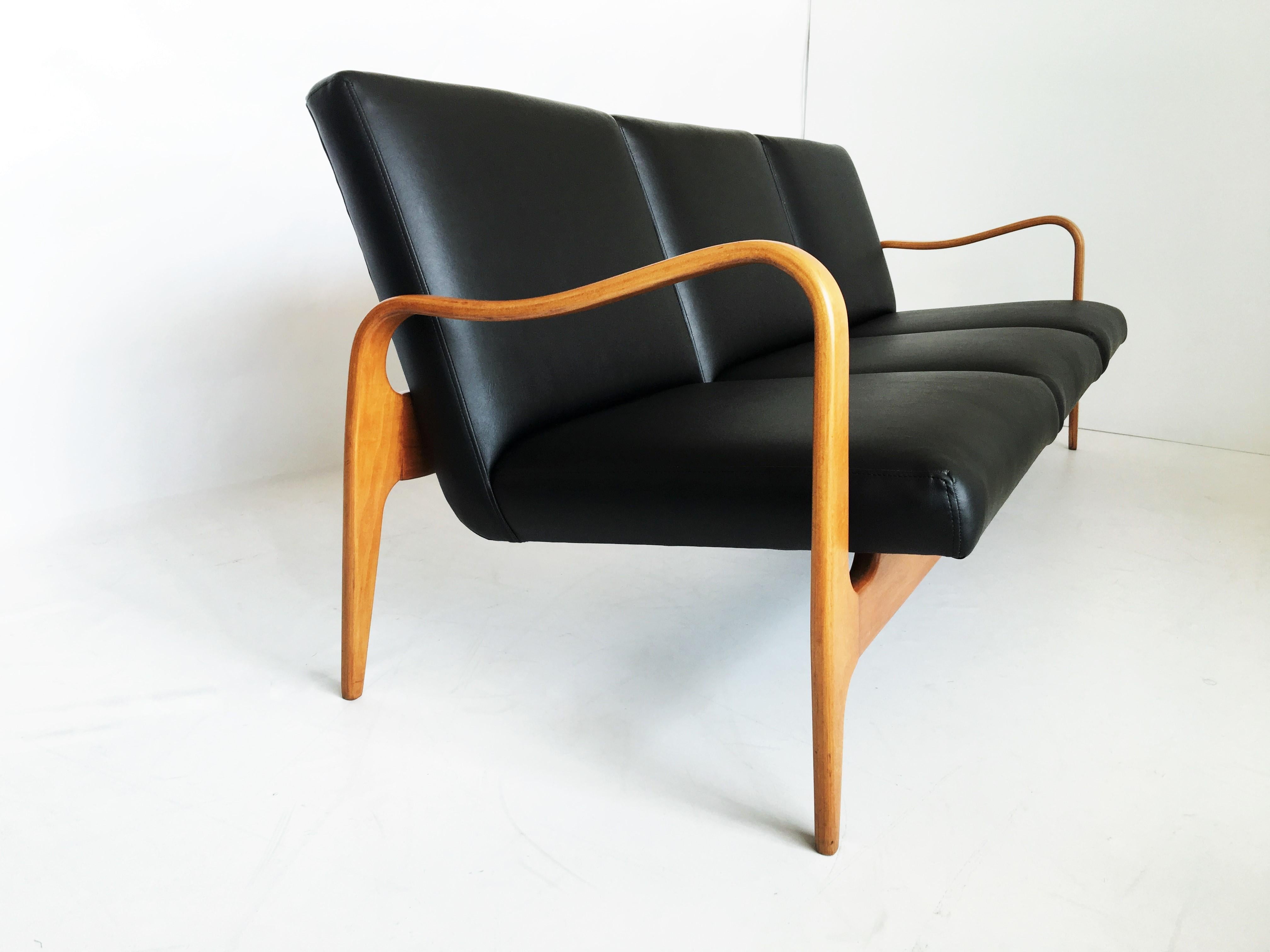 Mid-Century Modern Modernist Thonet Carved and Bentwood Sofa For Sale